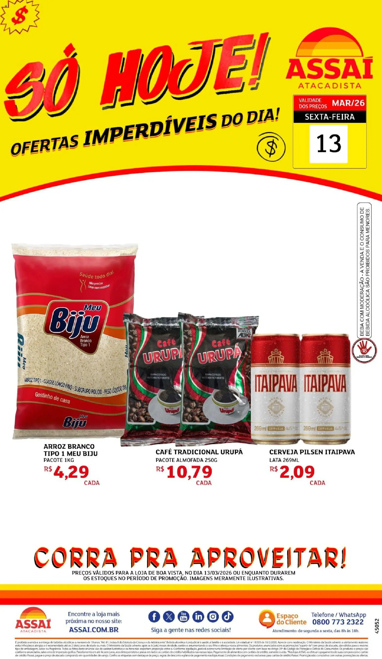Assaí Atacadista Folheto - válido de 13.03.2026 | Página: 1 | Produtos: Almofada, Pneus, Arroz, Bebida