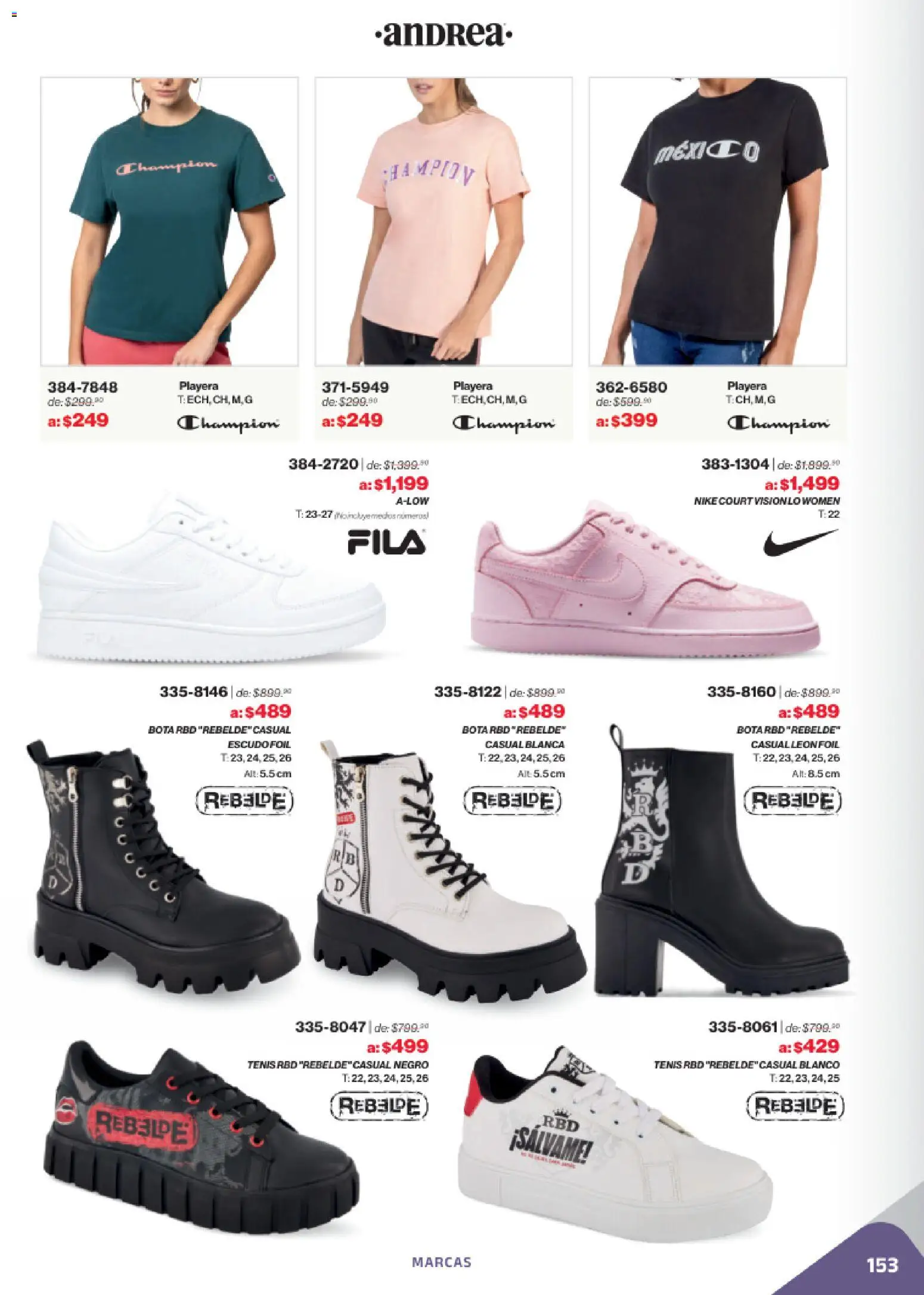 Nuevas ofertas de Andrea válidas en toda la República Mexicana desde el 02.11.2025. ¡Encuentra las mejores ofertas en Andrea catálogo Outlet! | Página: 153 | Productos: Tenis, Playera