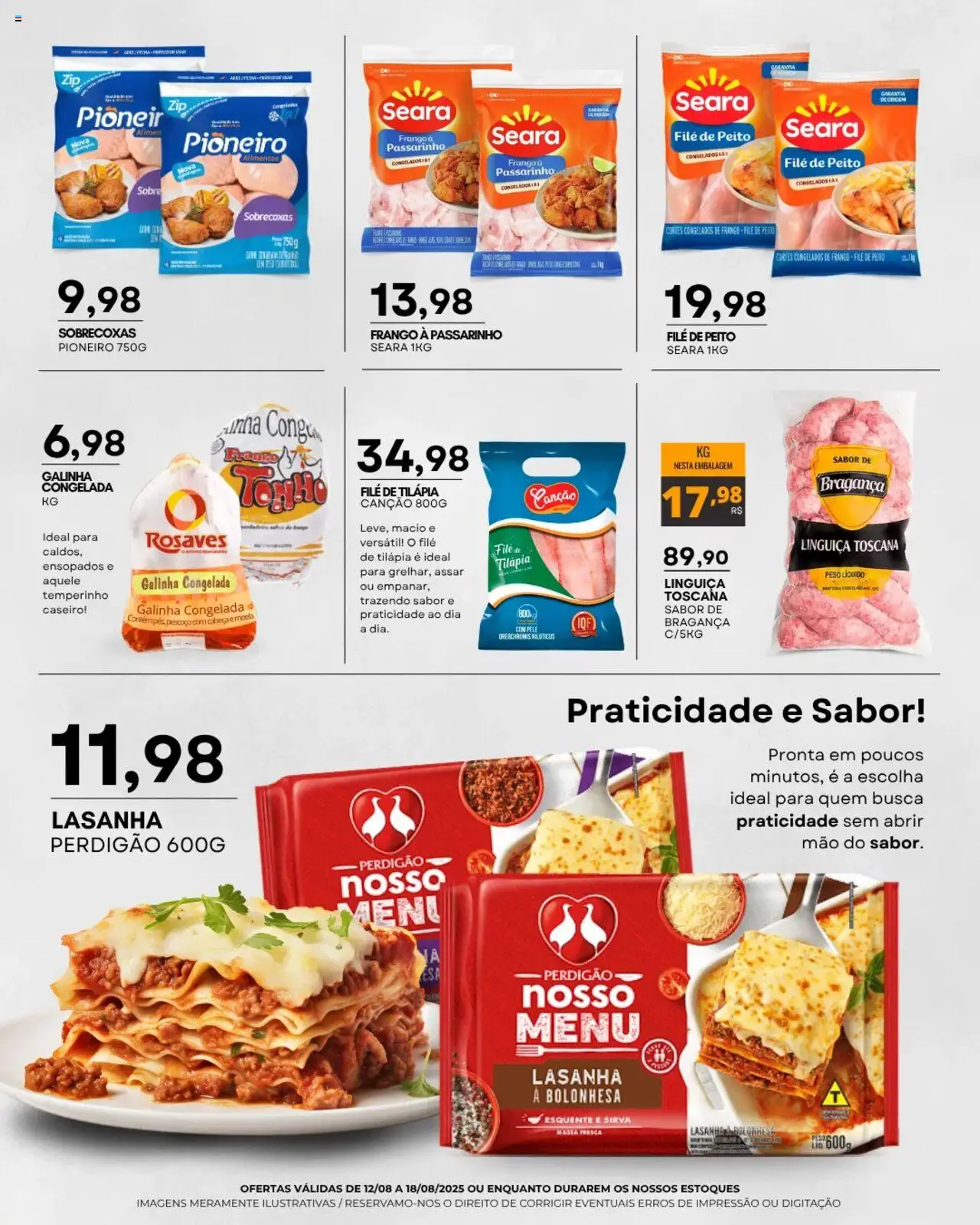 Mercadão Atacadista Folheto - válido de 12.08.2025 | Página: 3 | Produtos: Linguiça, Moela, Frango, Filé de tilápia