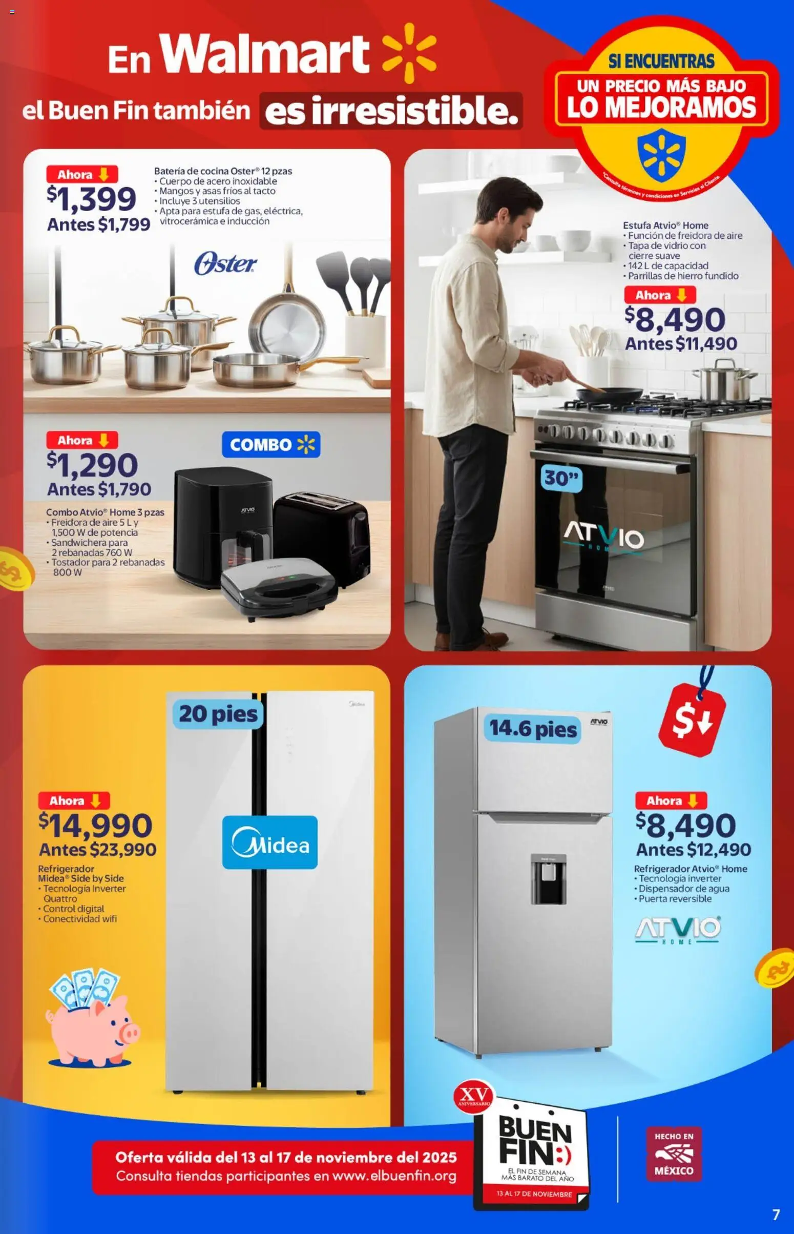 Nuevas ofertas de Walmart válidas en toda la República Mexicana desde el 13.11.2025. ¡Encuentra las mejores ofertas en Walmart Buen Fin ! | Página: 7 | Productos: Refrigerador, Sandwichera, Freidora de aire, Freidora