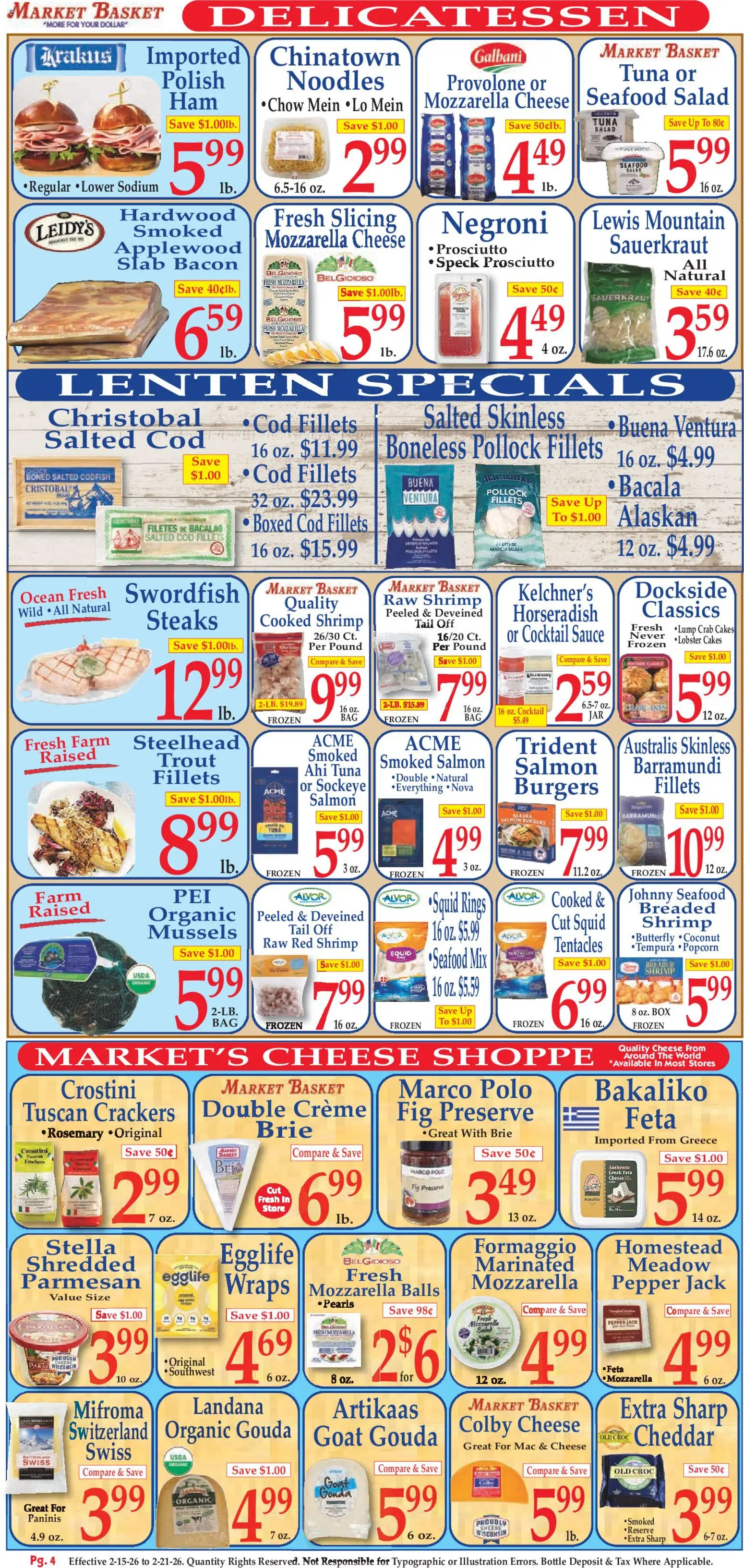 Market Basket Ad - valid from 15.02.2026 | Page: 4 | Products: Basket, Cheese, Noodles, Pepper