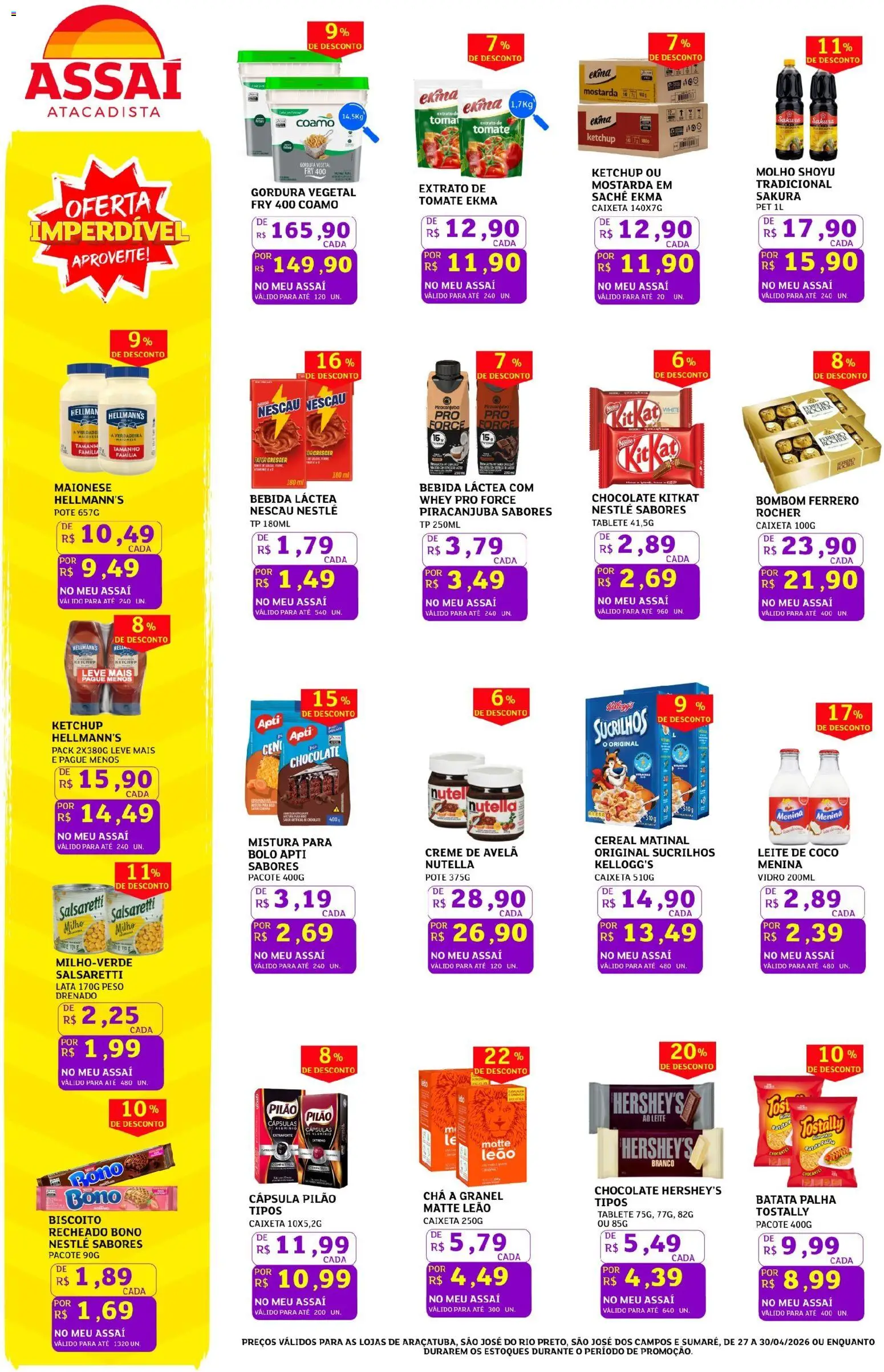 Assaí Atacadista Folheto - válido de 27.04.2026 | Página: 2 | Produtos: Chocolate, Chá, Sucrilhos, Creme