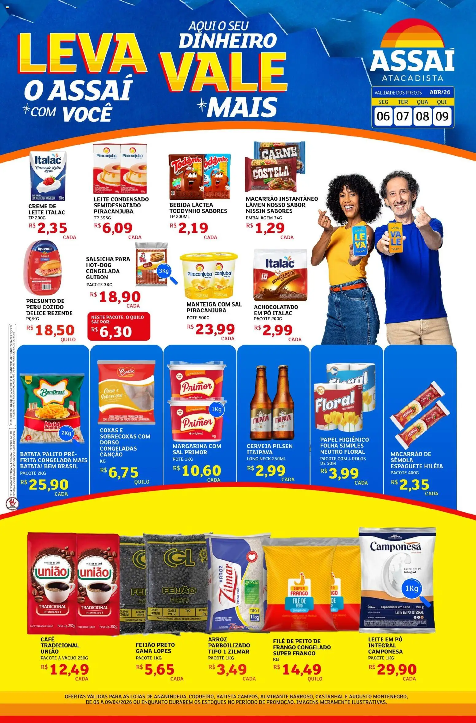 Assaí Atacadista Folheto - válido de 06.04.2026 | Página: 1 | Produtos: Feijão, Presunto, Macarrão instantâneo, Creme de leite