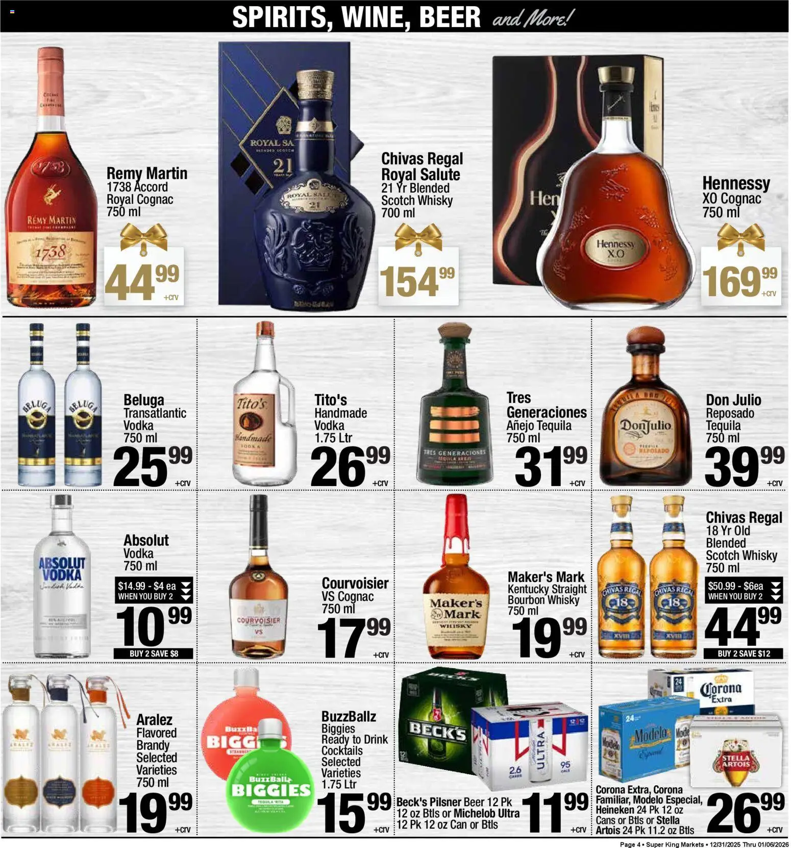 Super King - Weekly Ad - valid from 01.01.2026 | Page: 4 | Products: Beer, Bourbon, Vodka