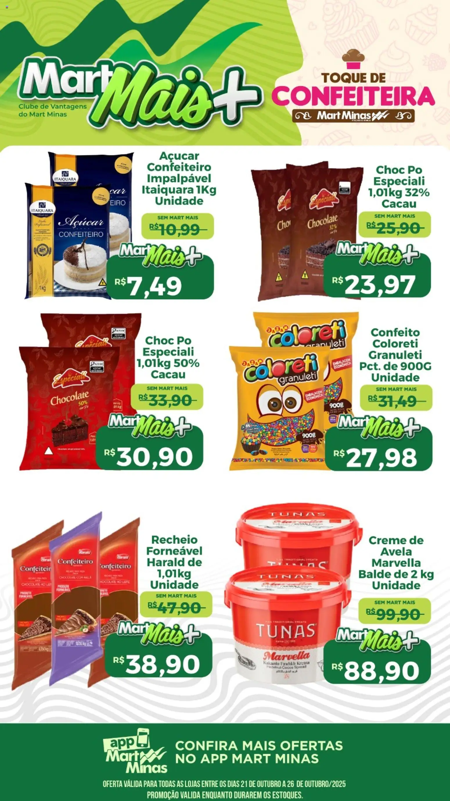 Mart Minas Folheto - válido de 21.10.2025 | Página: 2 | Produtos: Leite, Chocolate, Açúcar, Balde