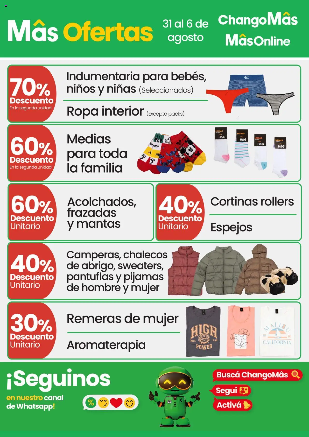 Changomas MasOfertas Indumentaria │ válido desde el 31.07.2025 | Página: 1 | Productos: Cortinas, Ropa interior, Medias, Mouse