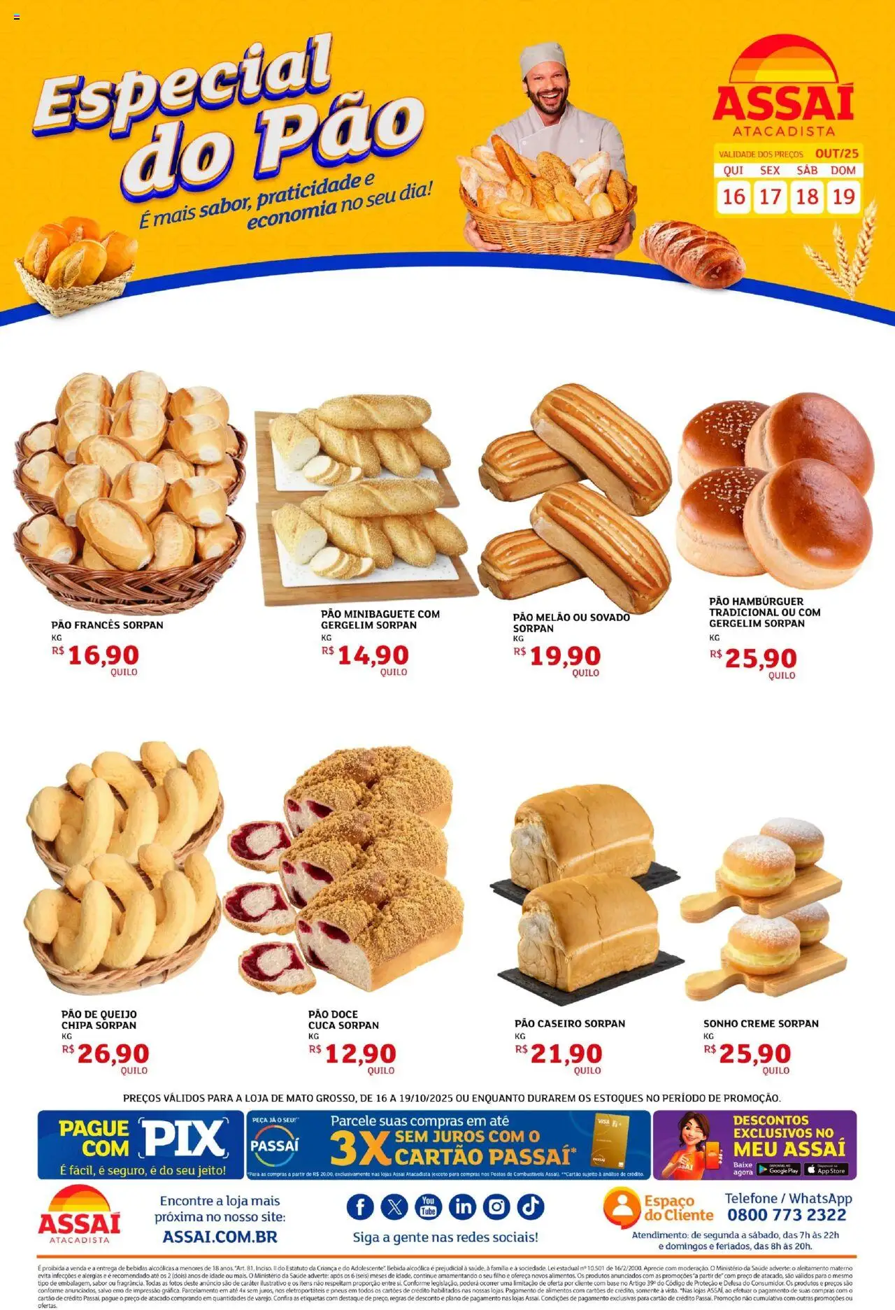 Assaí Atacadista Folheto - válido de 16.10.2025 | Página: 1 | Produtos: Queijo, Pneus, Base, Hambúrguer