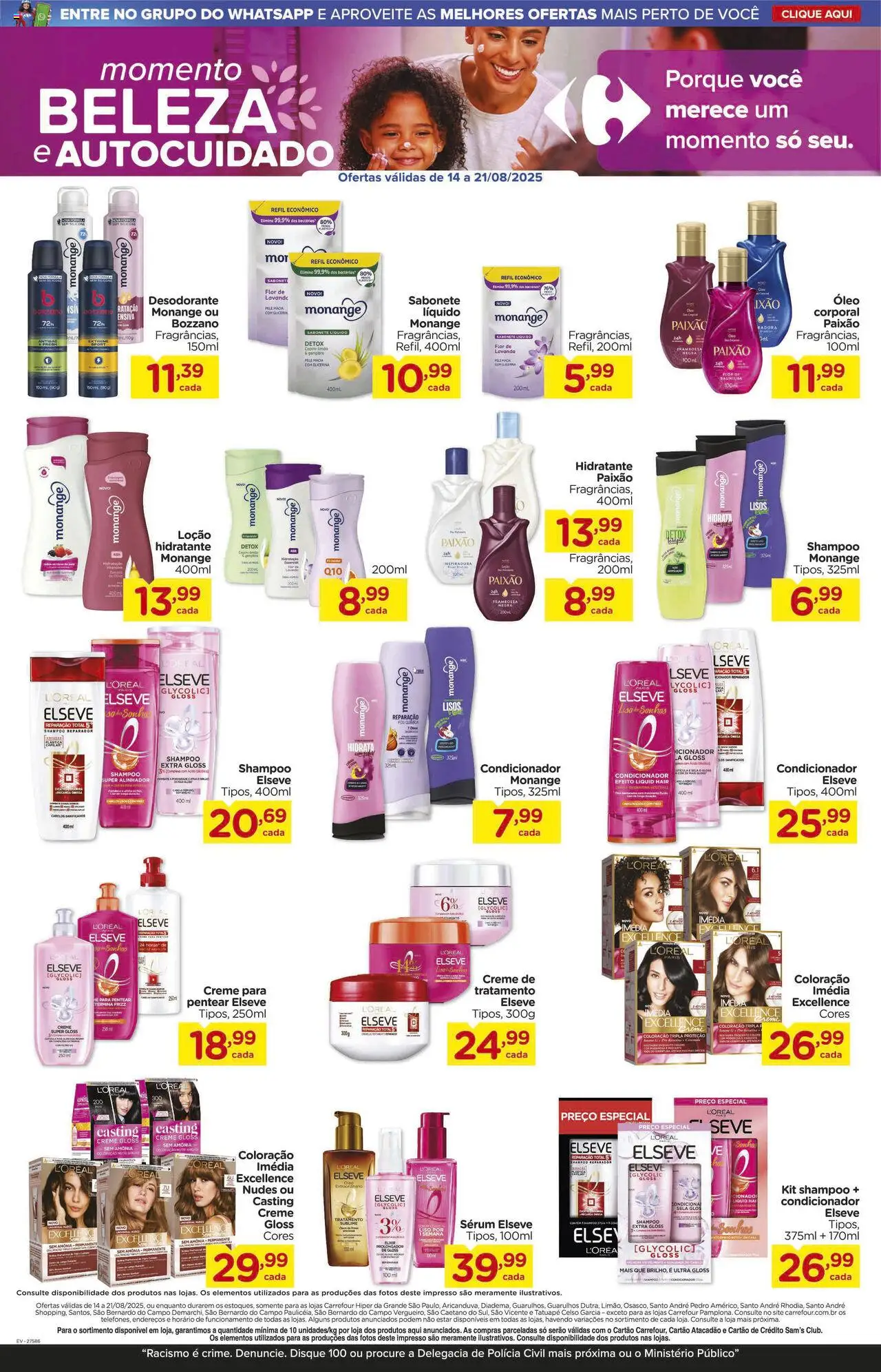 Carrefour Folheto - válido de 14.08.2025 | Página: 14 | Produtos: Shampoo, Condicionador, Desodorante, Sabonete líquido