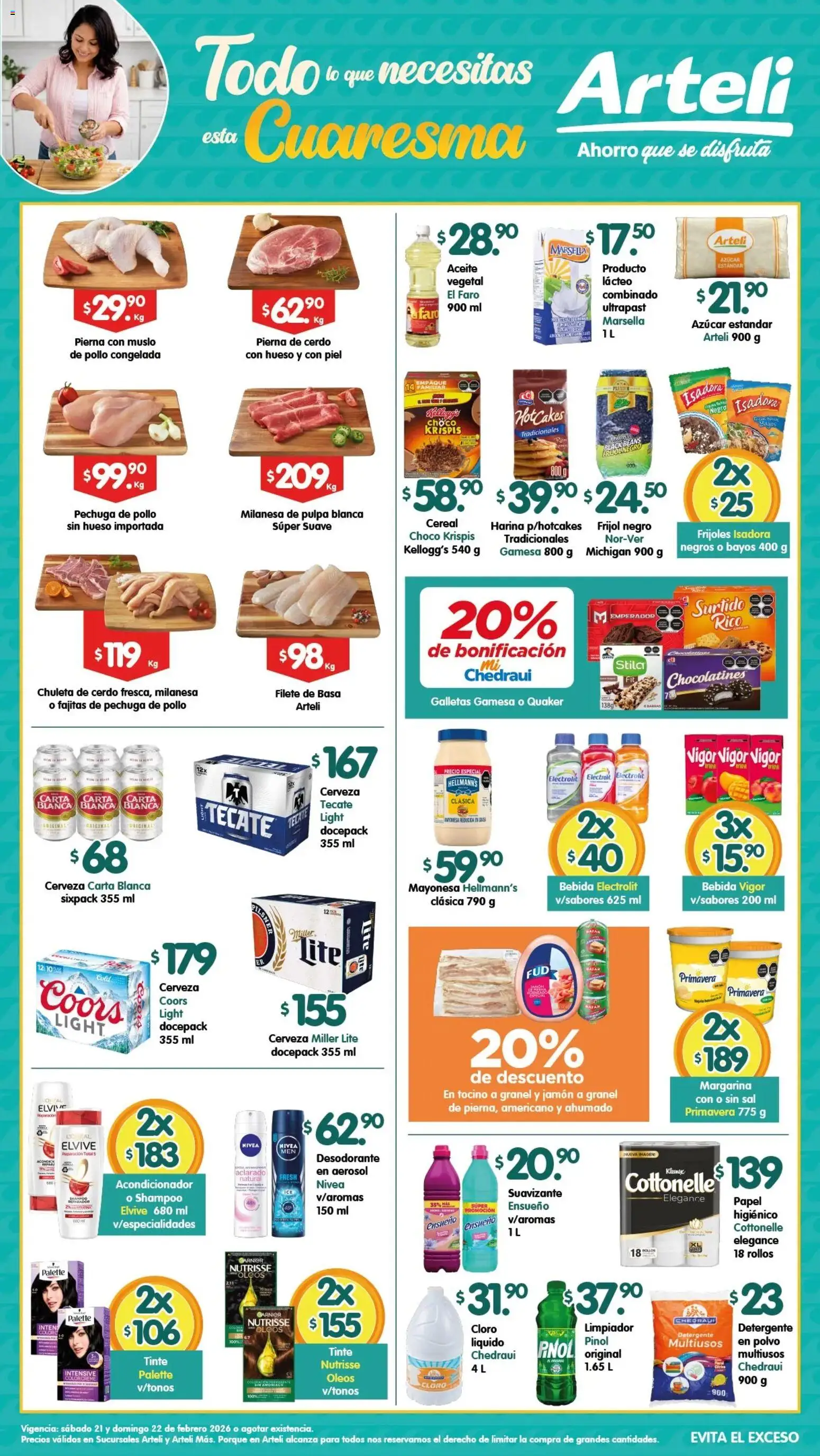 Nuevas ofertas de Arteli válidas en toda la República Mexicana desde el 21.02.2026. ¡Encuentra las mejores ofertas en Arteli folleto! | Página: 1 | Productos: Sal, Aceite, Suavizante, Limpiador