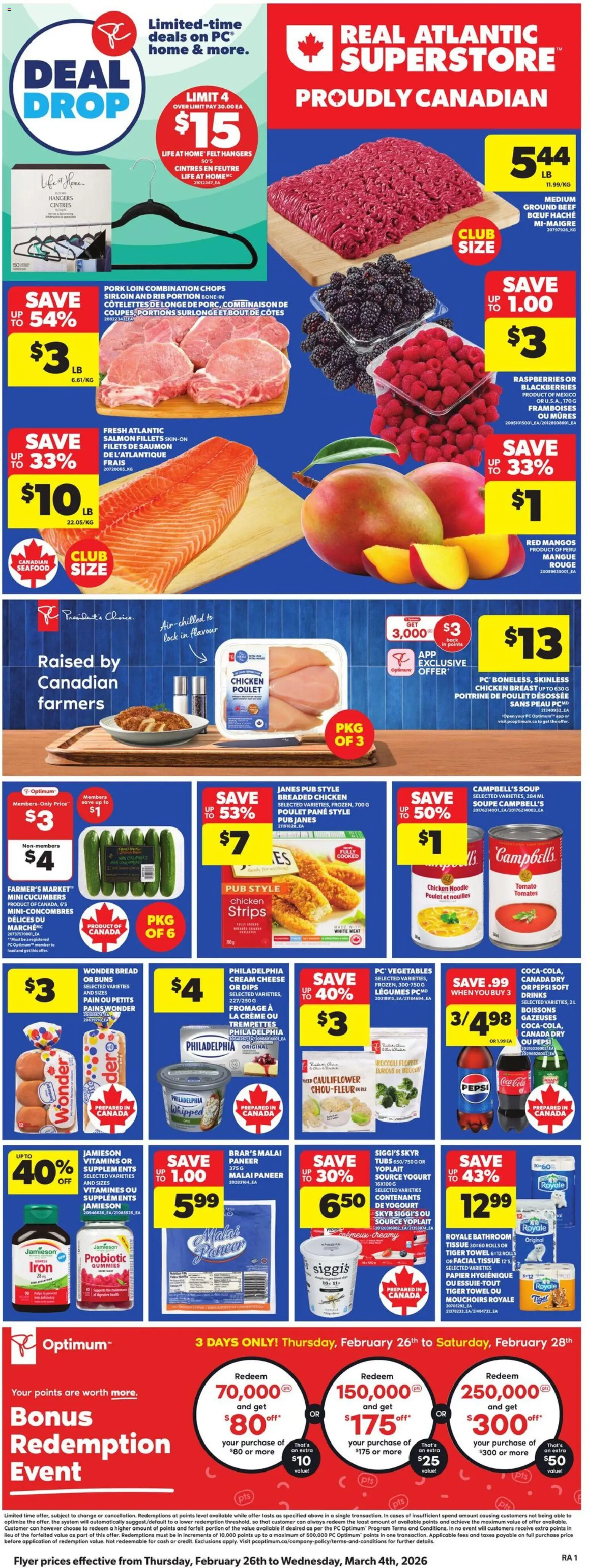 Atlantic Superstore flyer valid from 26.02.2026 | Page: 3 | Products: PC, Iron, Bread, Chicken