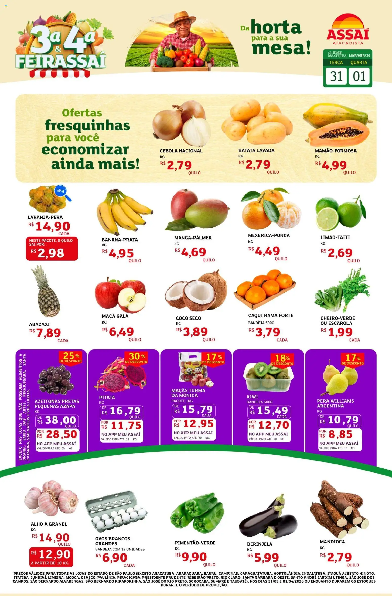 Assaí Atacadista Folheto - válido de 31.03.2026 | Página: 1 | Produtos: Pera, Alho, Mesa, Bandeja