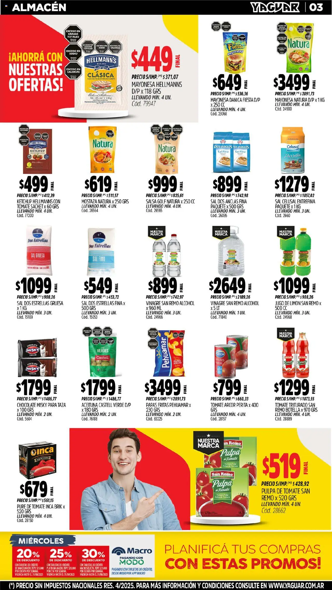 Yaguar - Bahía Blanca │ válido desde el 18.08.2025 | Página: 3 | Productos: Banco, Pure de Tomate, Huevos, Chocolate