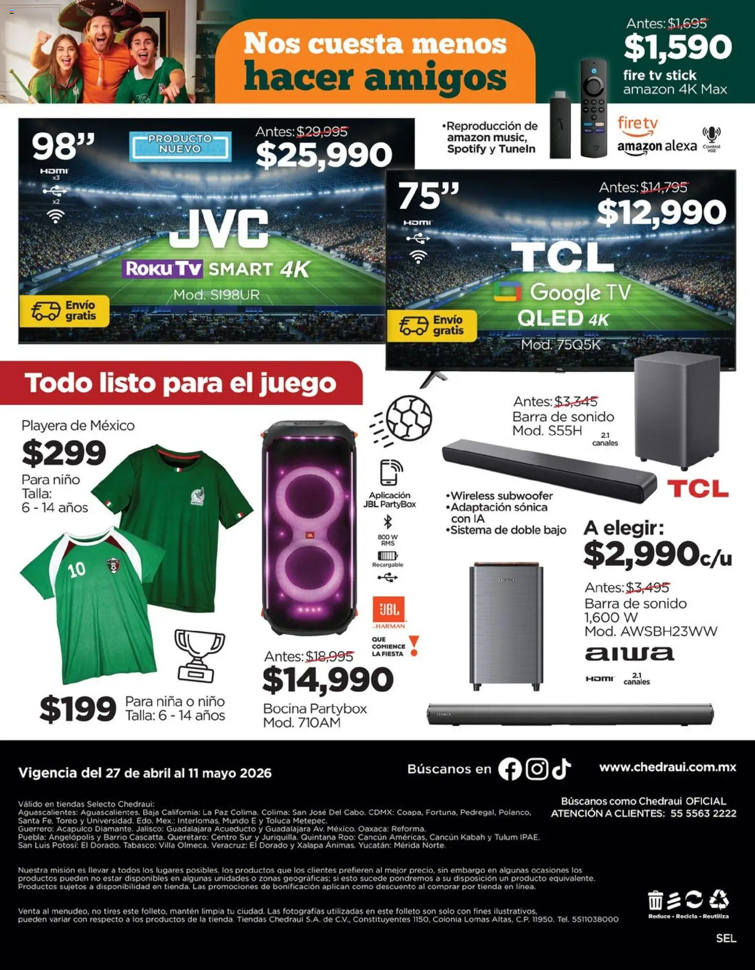 Nuevas ofertas de Chedraui válidas en toda la República Mexicana desde el 27.04.2026. ¡Encuentra las mejores ofertas en Chedraui folleto Día de la Madres! | Página: 20 | Productos: Juego, Bocina, Playera, Barra