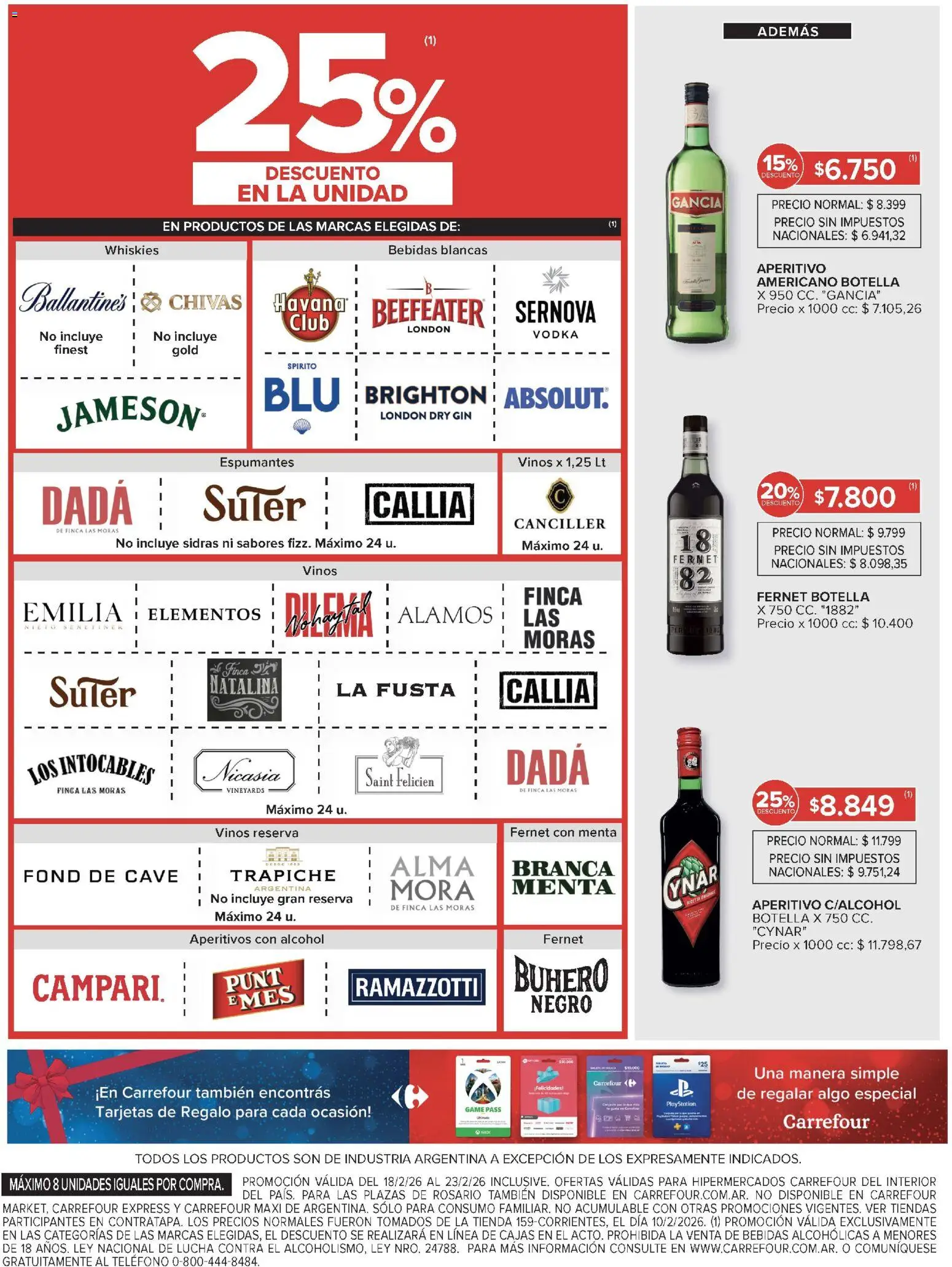 Carrefour ofertas │ válido desde el 18.02.2026 | Página: 12 | Productos: Vodka, Rosario, Gin, Fernet