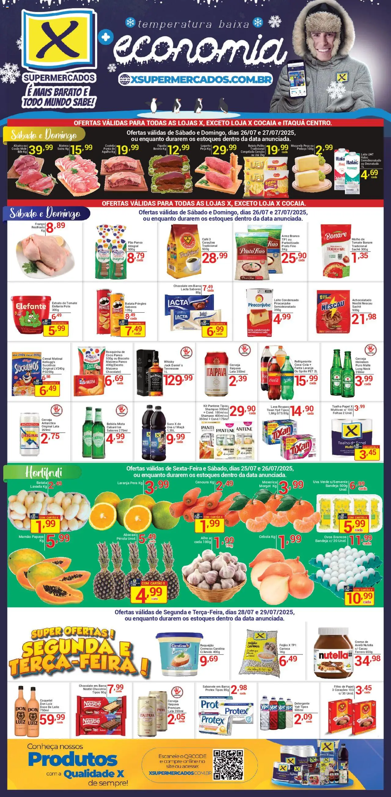 X Supermercados Folheto - válido de 26.07.2025 | Página: 1 | Produtos: Pera, Nescau, Sucrilhos, Frango