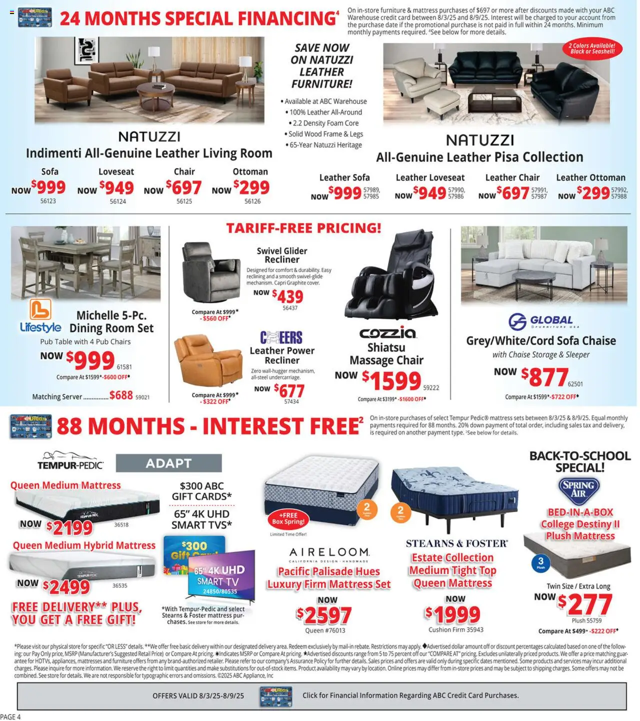 ABC Warehouse Weekly Ad - valid from 03.08.2025 | Page: 4 | Products: Sofa, Table, Ottoman, Cushion