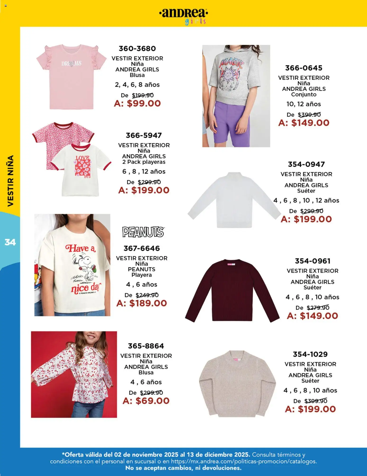 Nuevas ofertas de Andrea válidas en toda la República Mexicana desde el 02.11.2025. ¡Encuentra las mejores ofertas en Andrea catálogo Precios Especiales! | Página: 34 | Productos: Blusa, Suéter, Playera, Conjunto