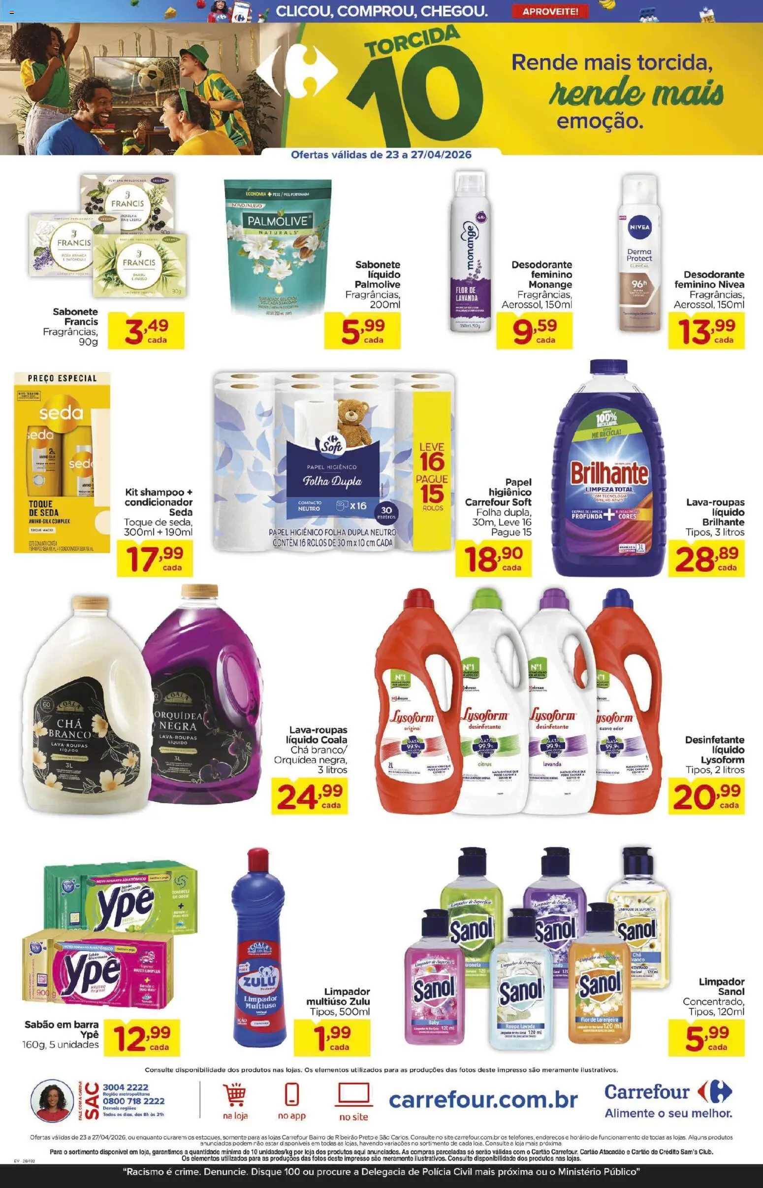 Carrefour Bairro Folheto - válido de 23.04.2026 | Página: 3 | Produtos: Shampoo, Sabão em barra, Chá, Papel higiênico