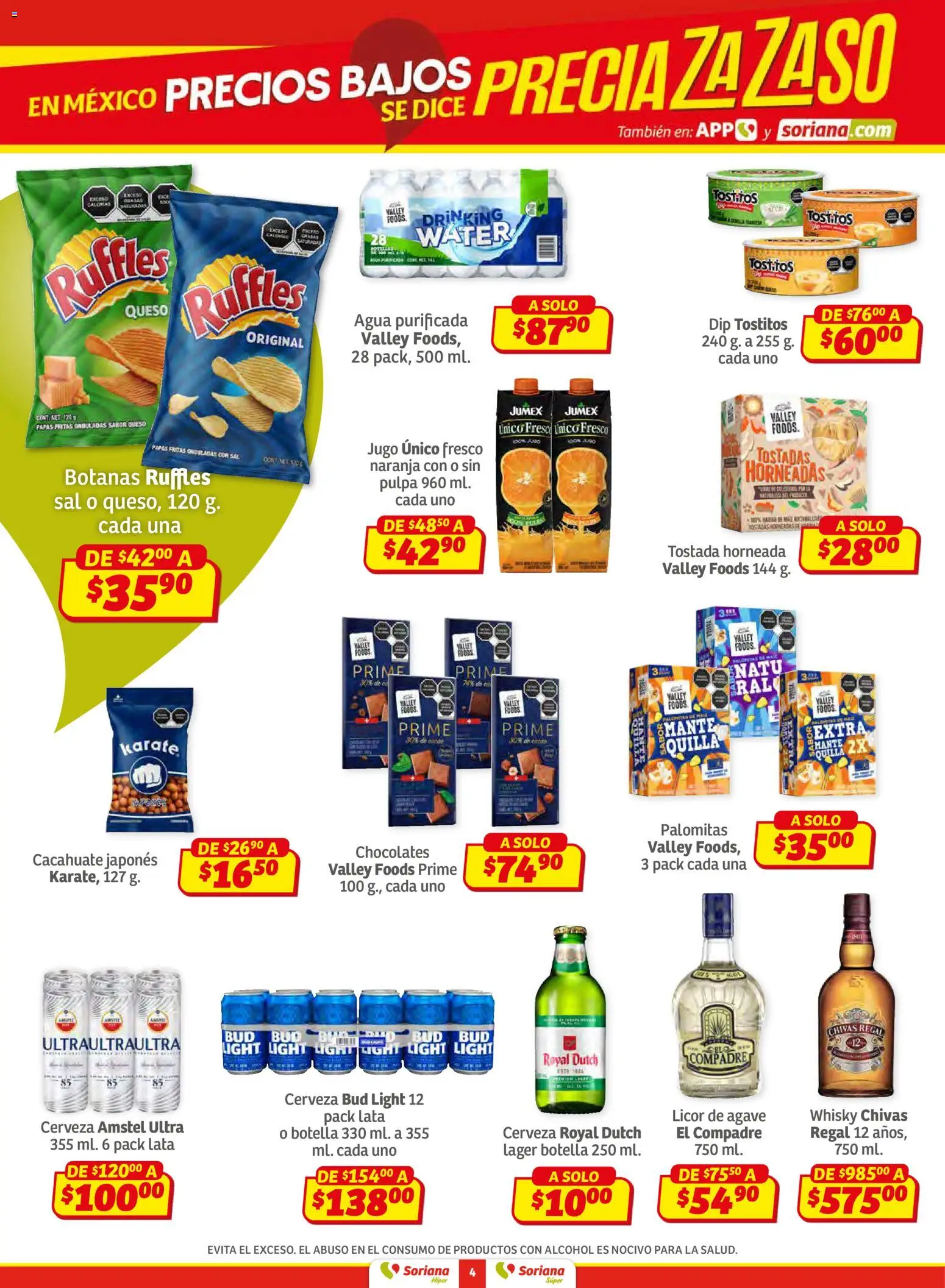 Nuevas ofertas de Soriana válidas en toda la República Mexicana desde el 15.01.2026. ¡Encuentra las mejores ofertas en Soriana - Preciazazaso Súper: Frontera Chih, Coah, Tamaulipas! | Página: 4 | Productos: Sal, Agua, Queso, Jugo