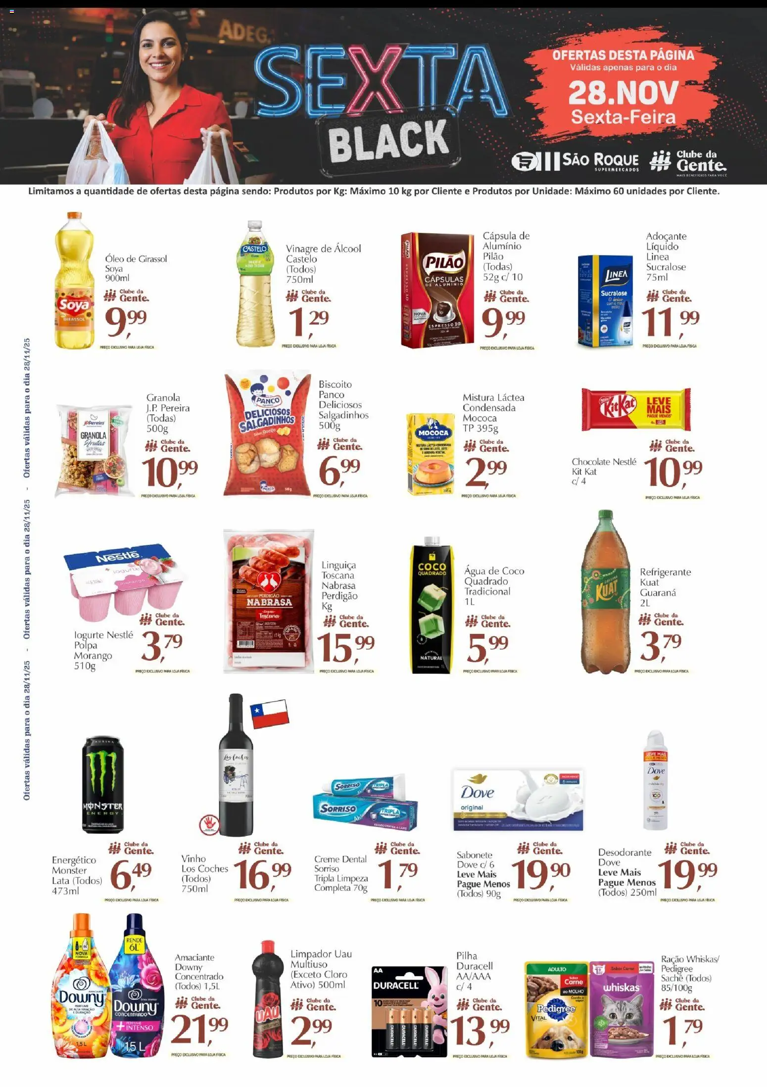 São Roque Supermercados Folheto - válido de 28.11.2025 | Página: 1 | Produtos: Queijo, Salgadinhos, Monster, Creme dental
