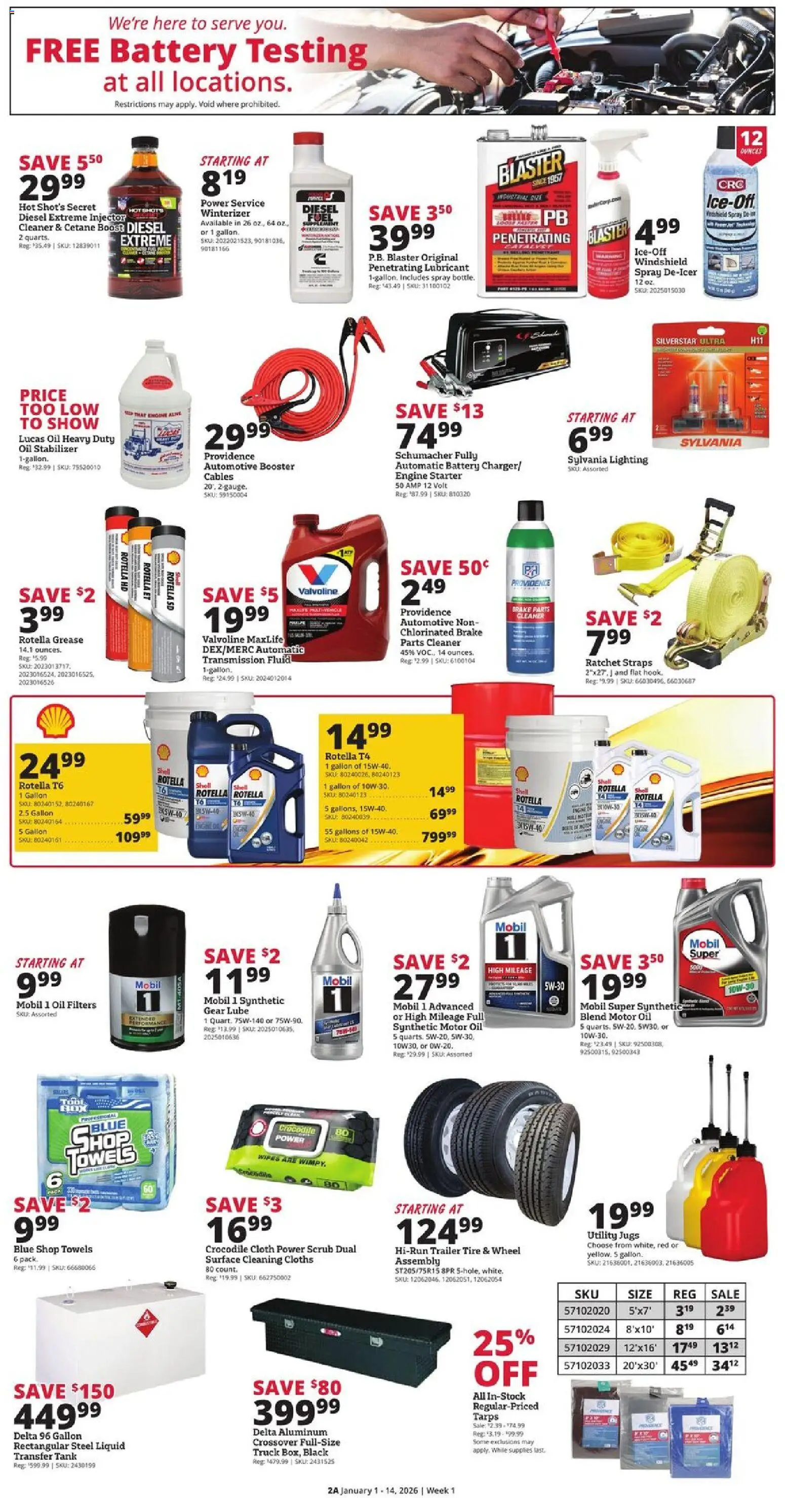 Rural King Weekly Ad - valid from 01.01.2026 | Page: 2 | Products: Hook, Ratchet, Cleaning cloths, Motor Oil