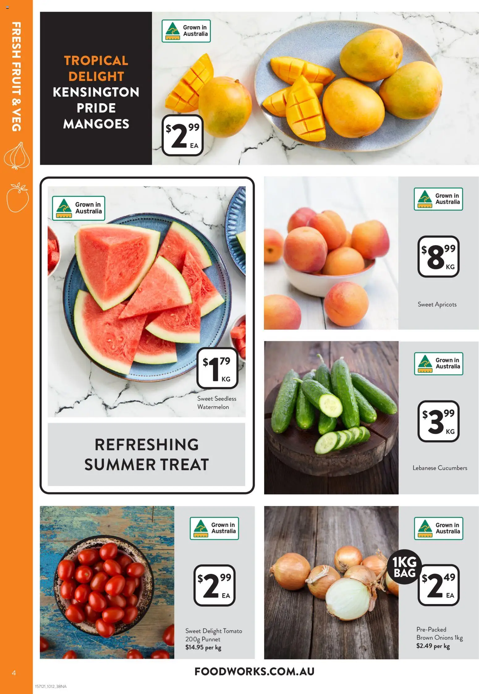 Foodworks catalogue - valid from 10.12.2025 | Page: 4 | Products: Cucumbers, Onions, Watermelon