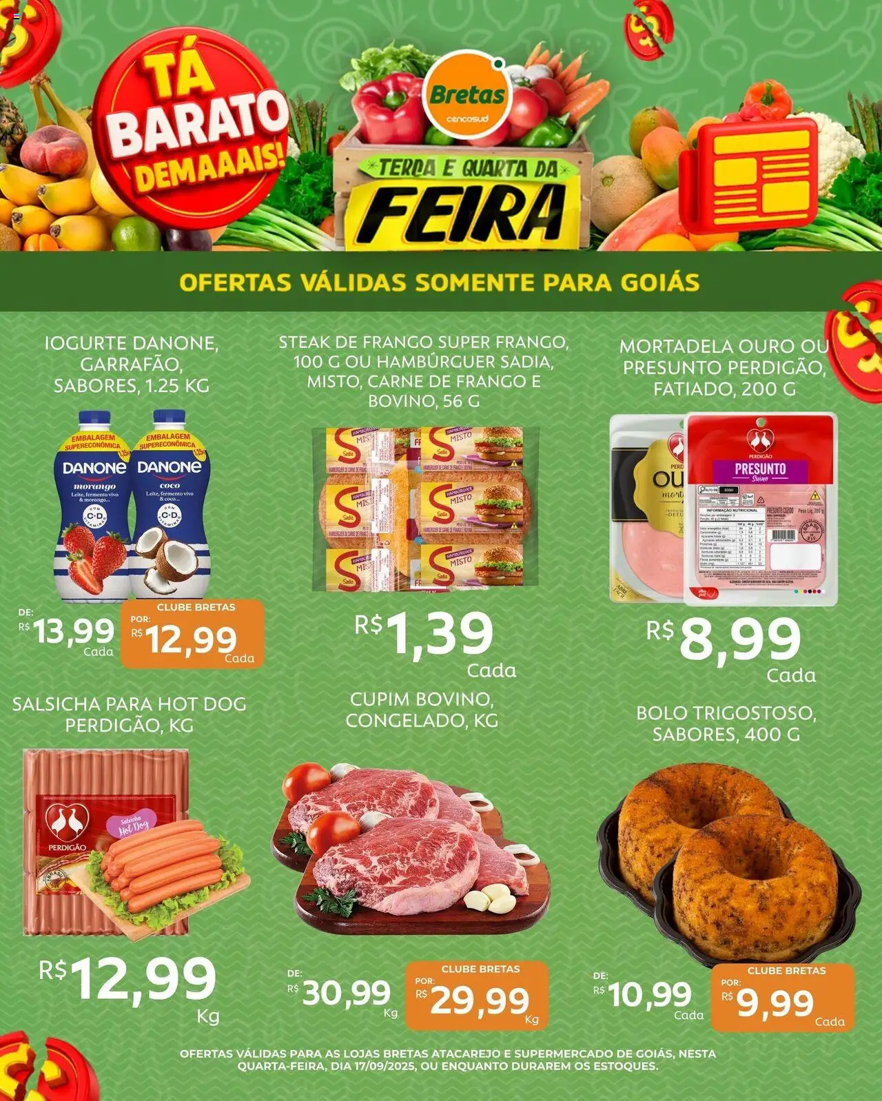 Bretas Folheto - válido de 17.09.2025 | Página: 1 | Produtos: Salsicha, Mortadela, Carne de frango, Carne