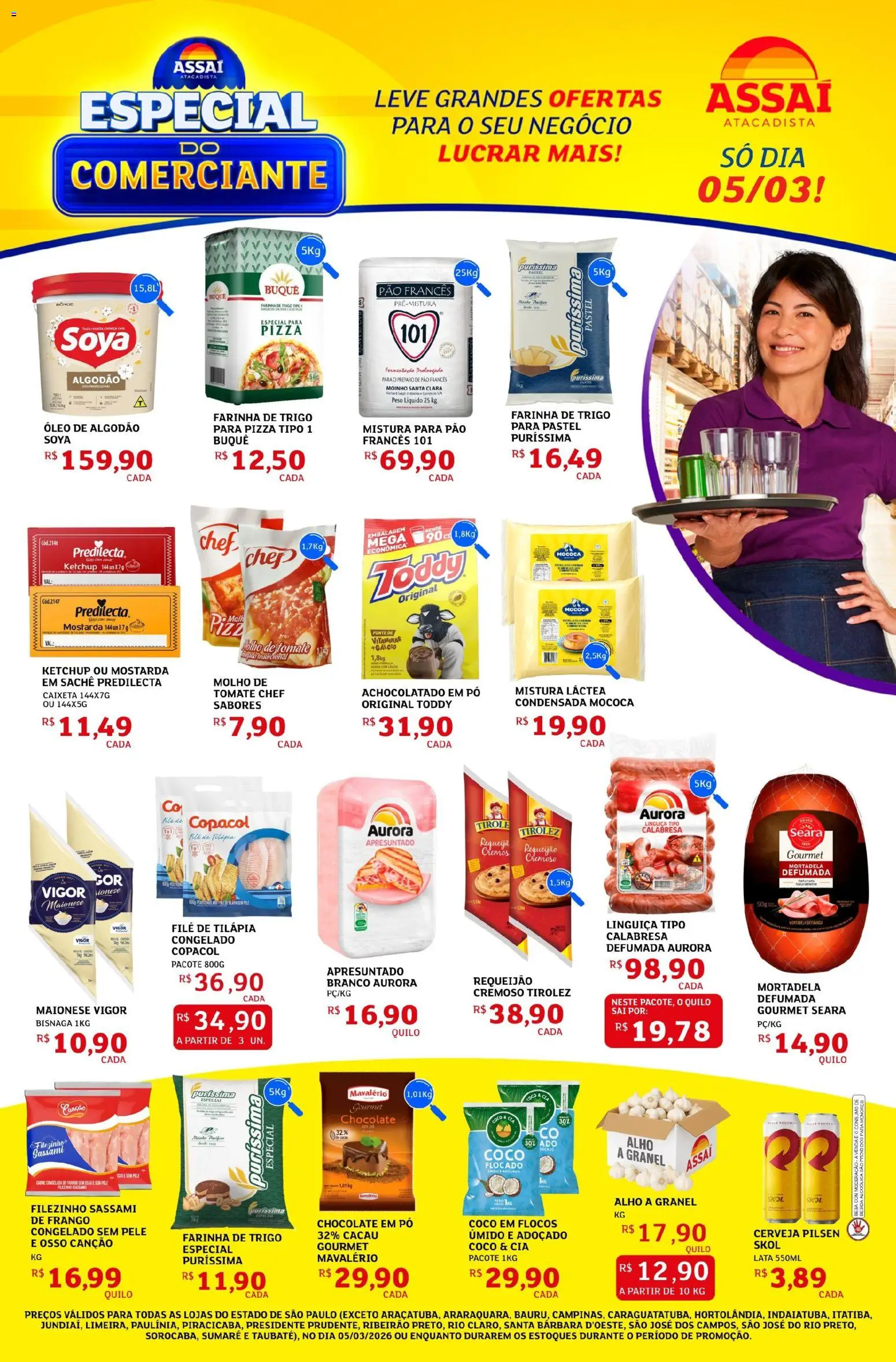 Assaí Atacadista Folheto - válido de 05.03.2026 | Página: 1 | Produtos: Achocolatado, Tilápia, Mortadela, Ketchup
