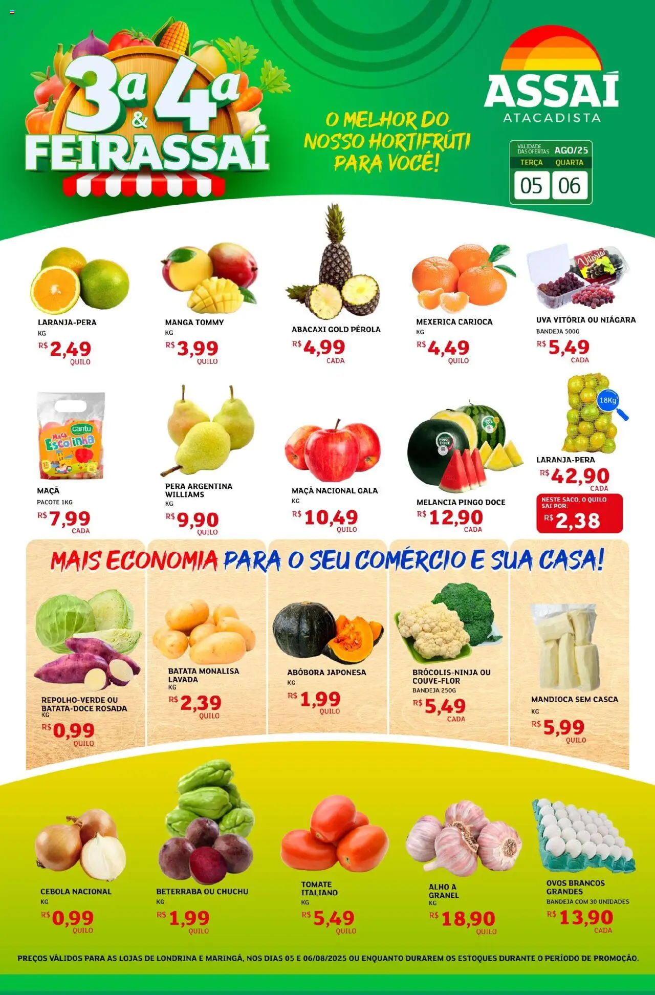 Assaí Atacadista Folheto - válido de 05.08.2025 | Página: 1 | Produtos: Mexerica, Pera, Ovos, Bandeja