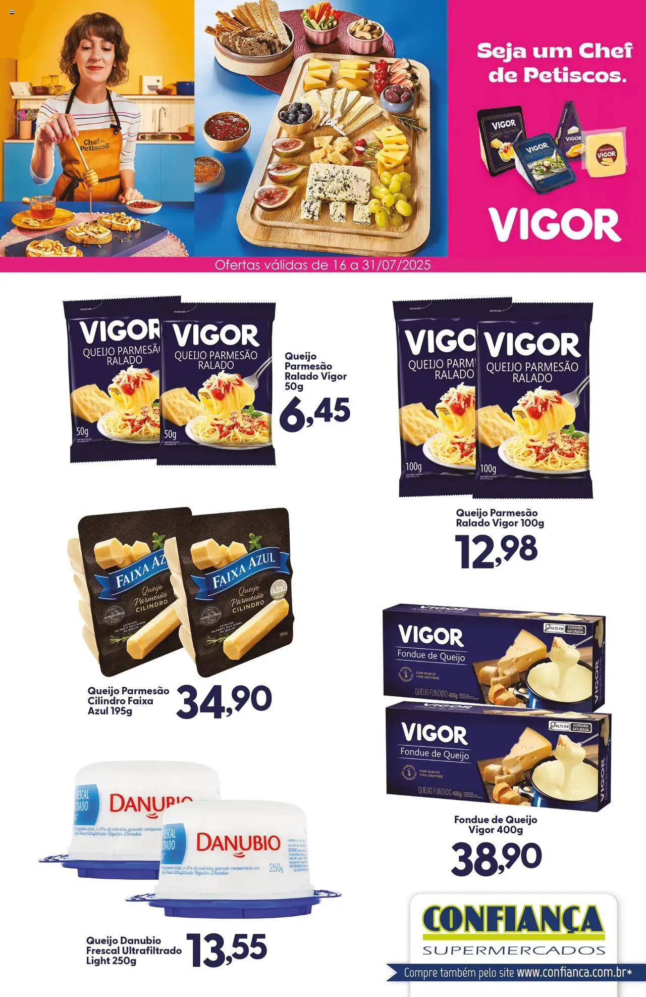 Confiança Folheto - válido de 16.07.2025 | Página: 1 | Produtos: Queijo, Parmesão, Queijo ralado, Queijo parmesão