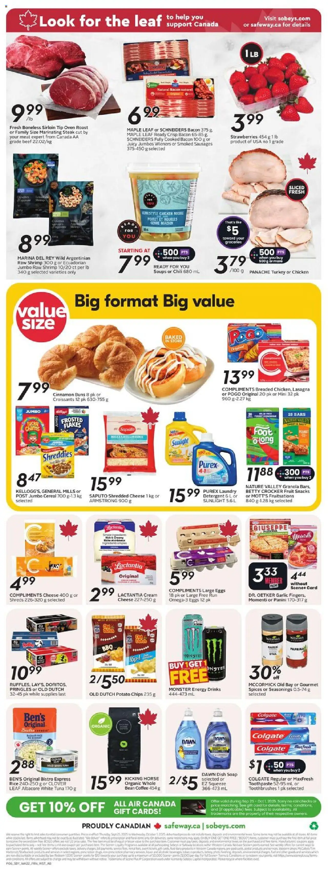 Safeway flyer valid from 25.09.2025 | Page: 4 | Products: Chips, Cream, Turkey, Detergent