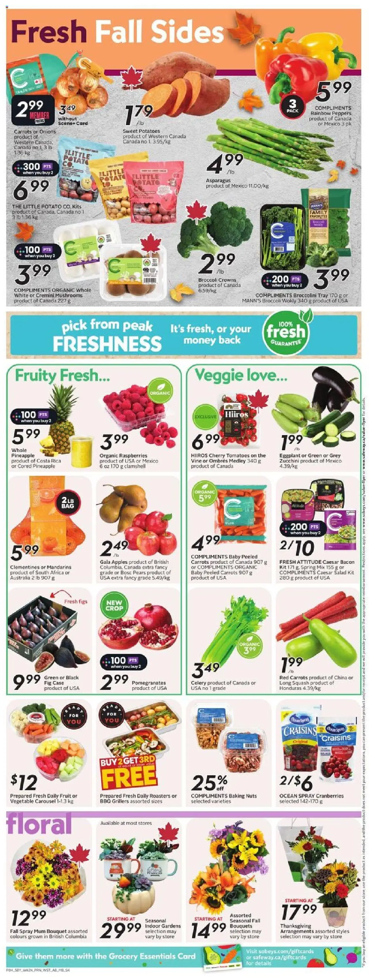 Sobeys flyer valid from 09.10.2025 | Page: 7 | Products: Pineapple, Nuts, Potatoes, Case