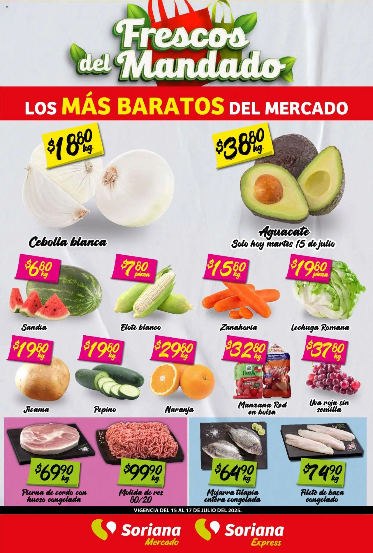 Nuevas ofertas de Soriana válidas en toda la República Mexicana desde el 15.07.2025. ¡Encuentra las mejores ofertas en Soriana - Frescos del Mandado Mercado: Coah, Chih y Dur! | Página: 1 | Productos: Sandía, Bolsa, Cerdo, Zanahoria