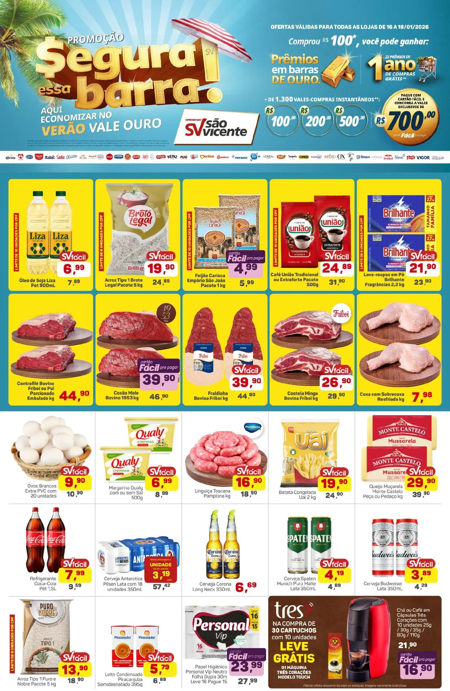 Supermercados São Vicente Folheto - válido de 16.01.2026 | Página: 1 | Produtos: Pó, Leite condensado, Papel higiênico, Mussarela