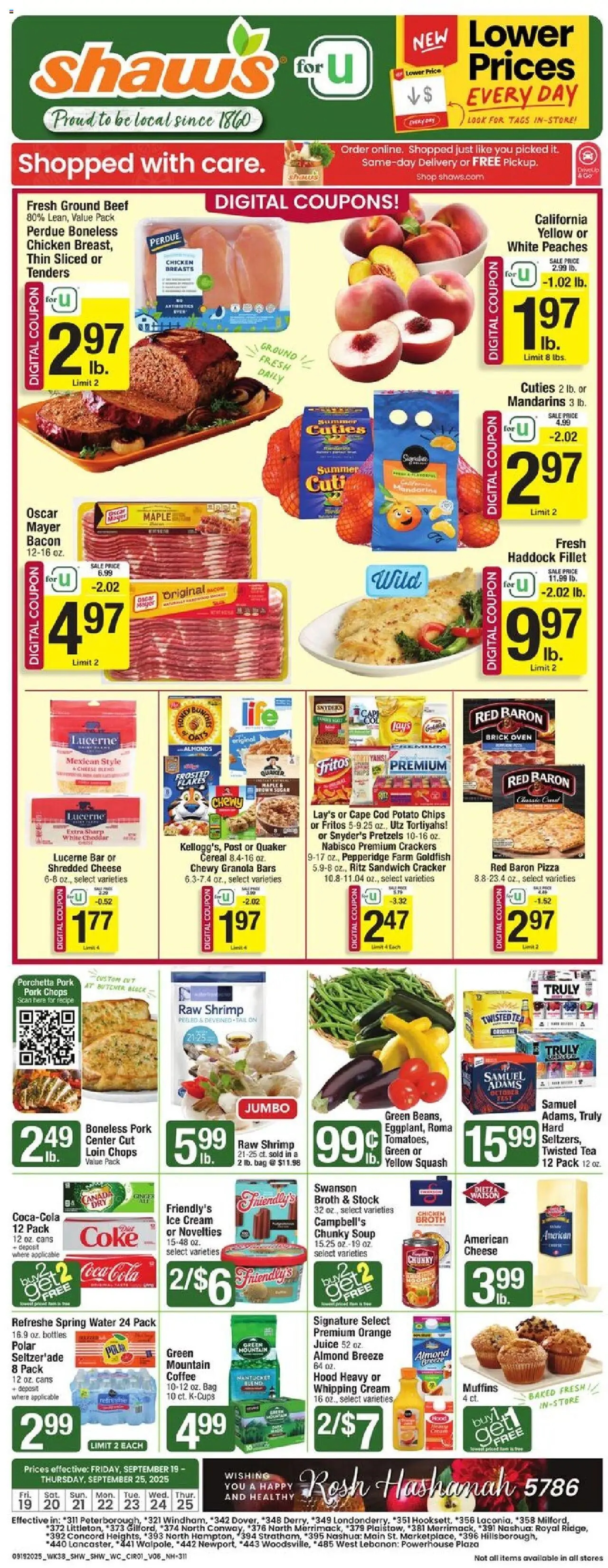 Shaw's Weekly Ad - NH - valid from 19.09.2025 | Page: 1 | Products: Beef, Chips, Ice cream, Oven