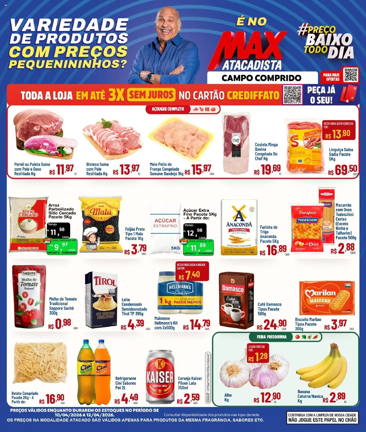 Max Atacadista Folheto - válido de 10.04.2026 | Página: 1 | Produtos: Molho de tomate, Linguiça, Café, Baixo