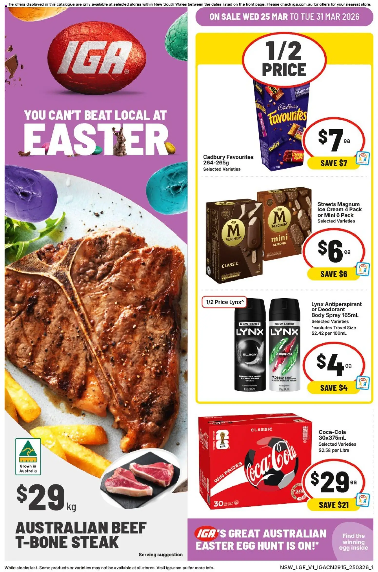 IGA catalogue - valid from 25.03.2026 | Page: 1 | Products: Deodorant, Antiperspirant, Ice cream, Steak