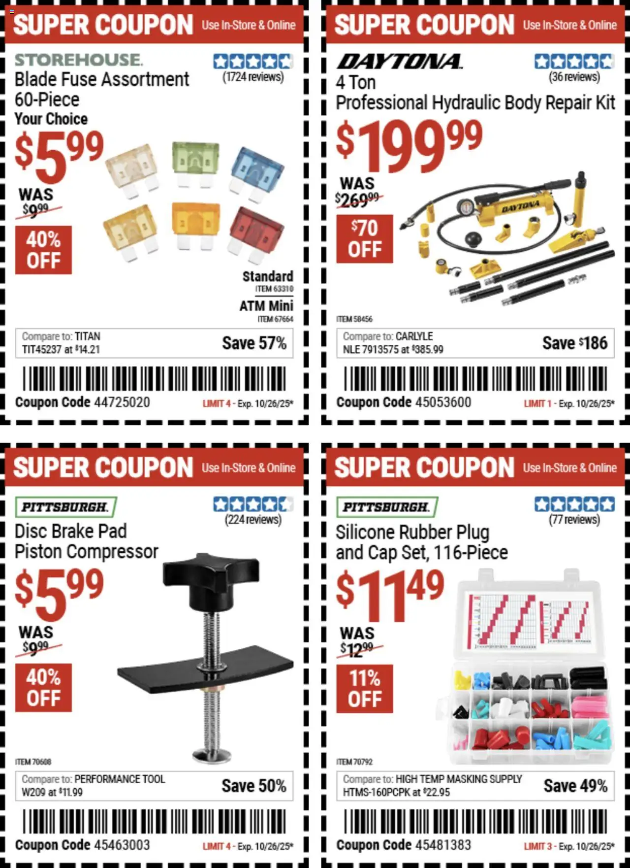 Harbor Freight Coupon Deals - valid from 13.10.2025 | Page: 8 | Products: Compressor, Brake Pad, Cap