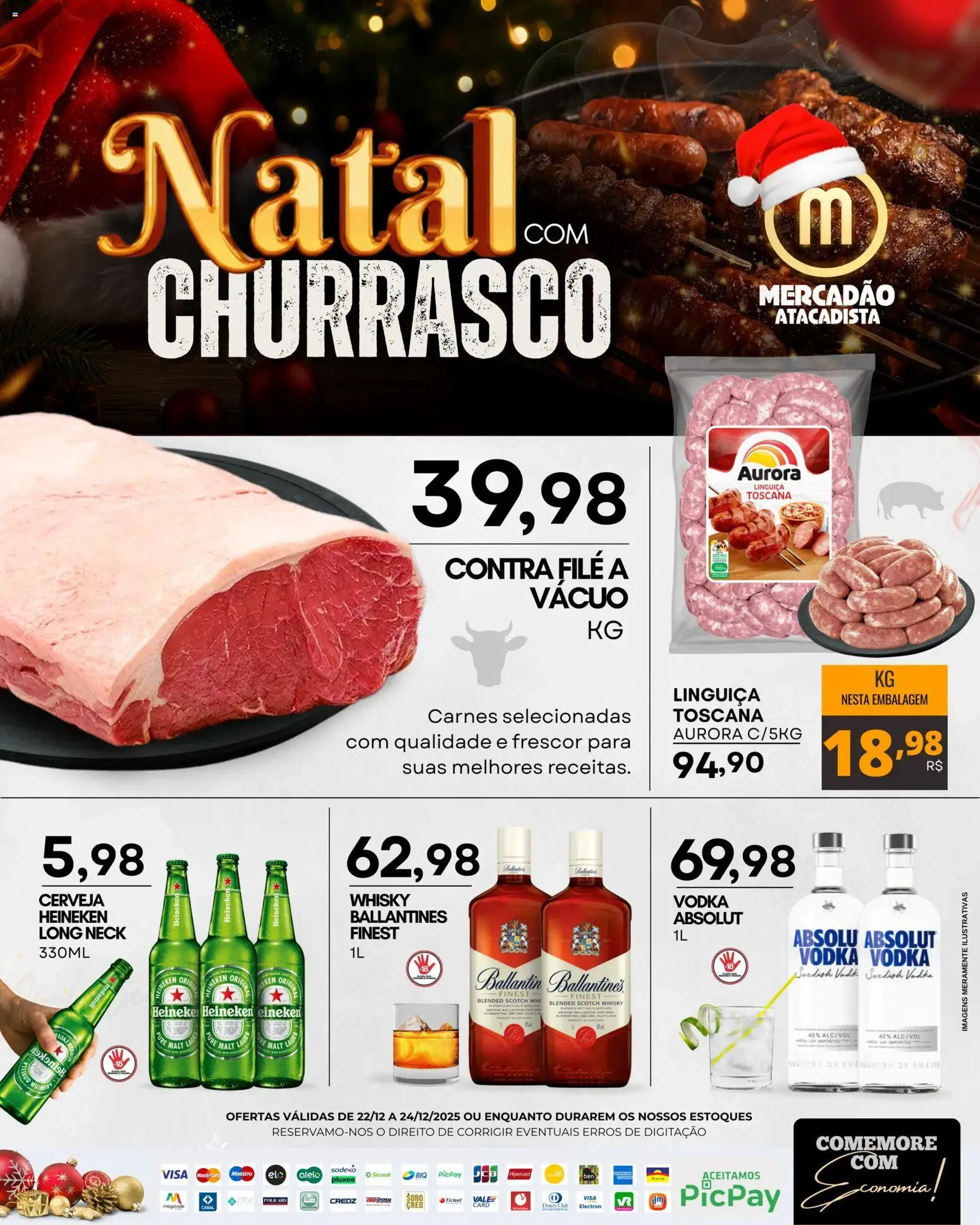 Mercadão Atacadista Folheto - válido de 22.12.2025 | Página: 1 | Produtos: Whisky, Linguiça, Contra filé, Vodka