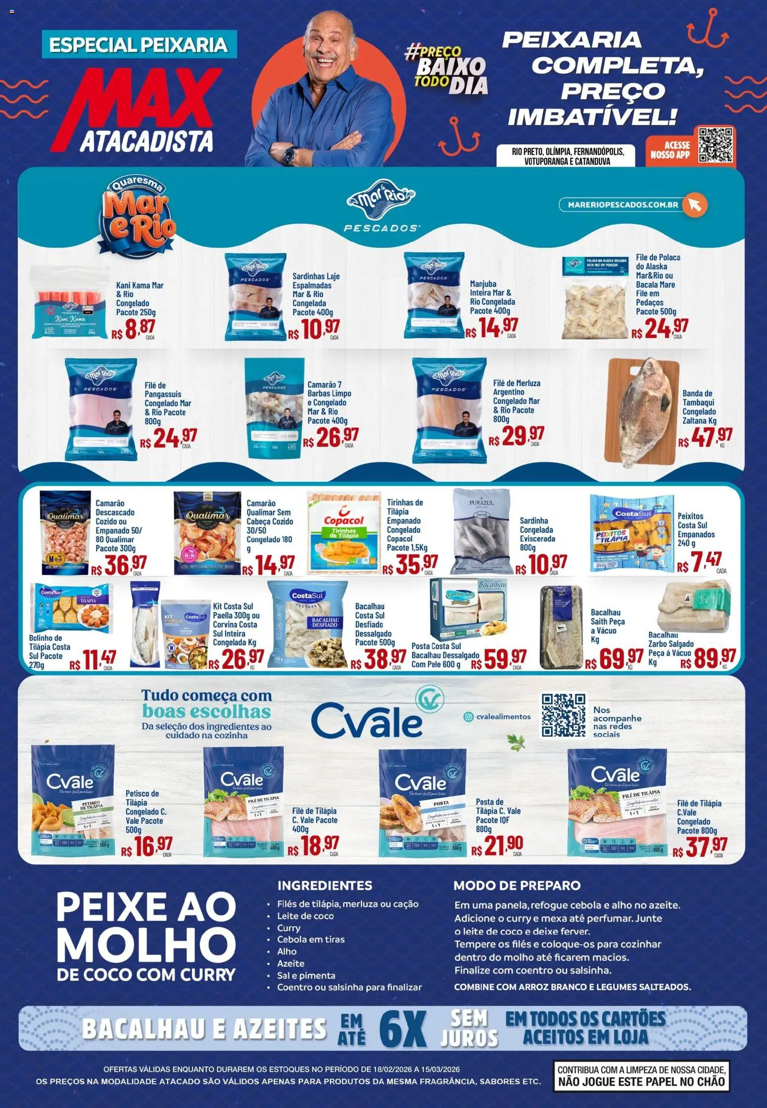 Max Atacadista Folheto - válido de 18.02.2026 | Página: 1 | Produtos: Bacalhau, Leite, Arroz, Azeite