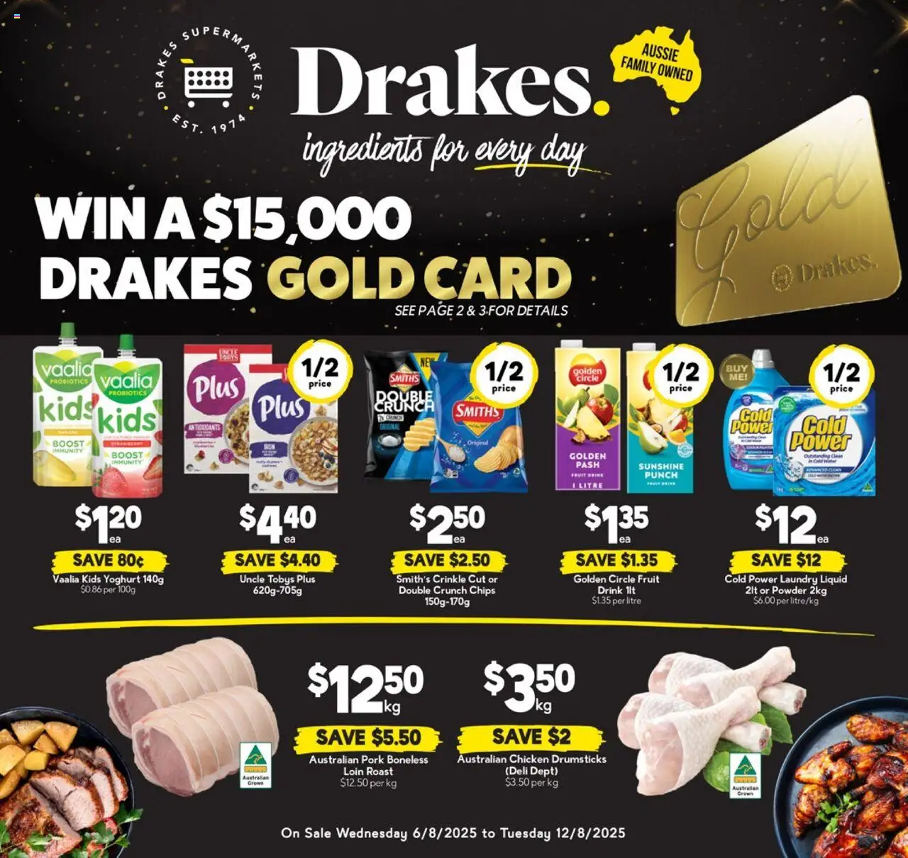 Drakes catalogue - valid from 06.08.2025 | Page: 1 | Products: Chicken, Pork, Chips, Water