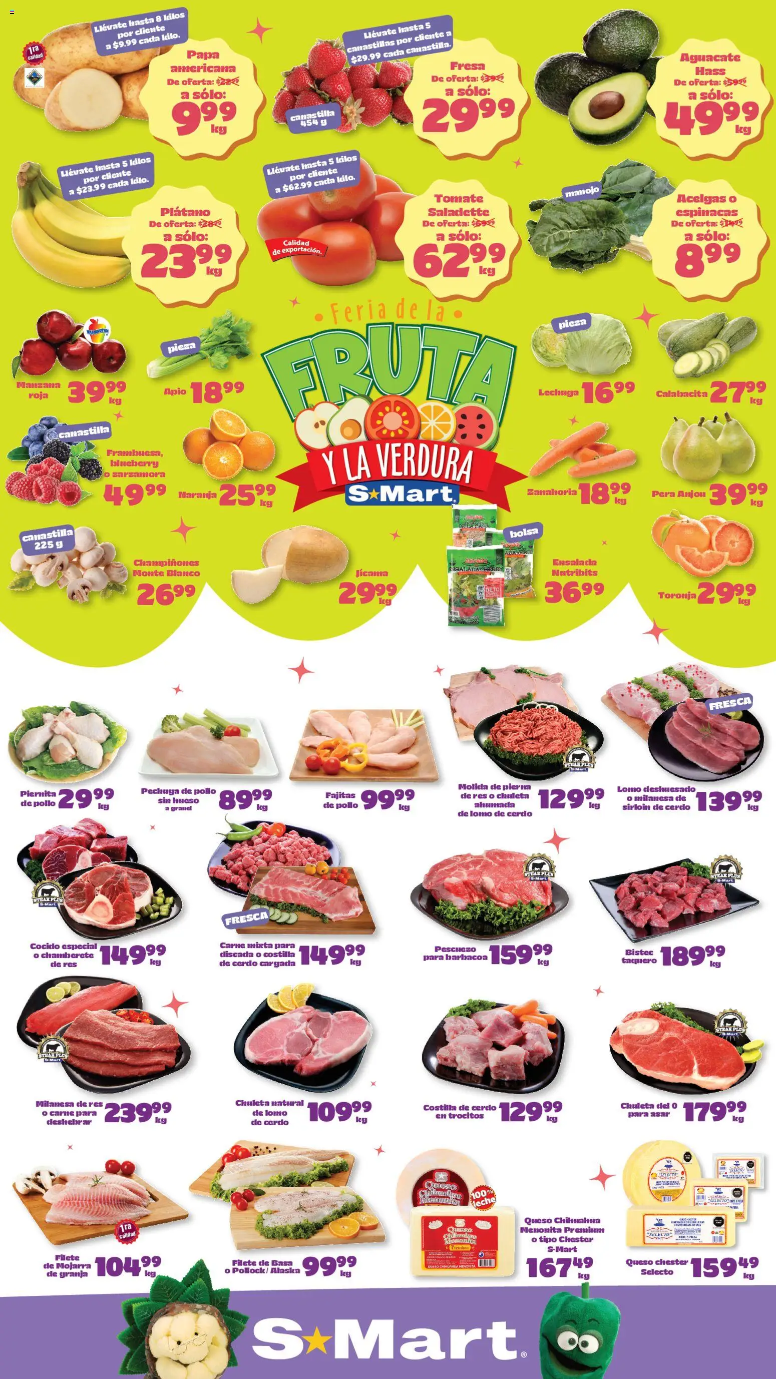 Nuevas ofertas de S-Mart válidas en toda la República Mexicana desde el 07.04.2026. ¡Encuentra las mejores ofertas en S-Mart folleto Juárez! | Página: 1 | Productos: Pera, Aguacate, Res, Ensalada