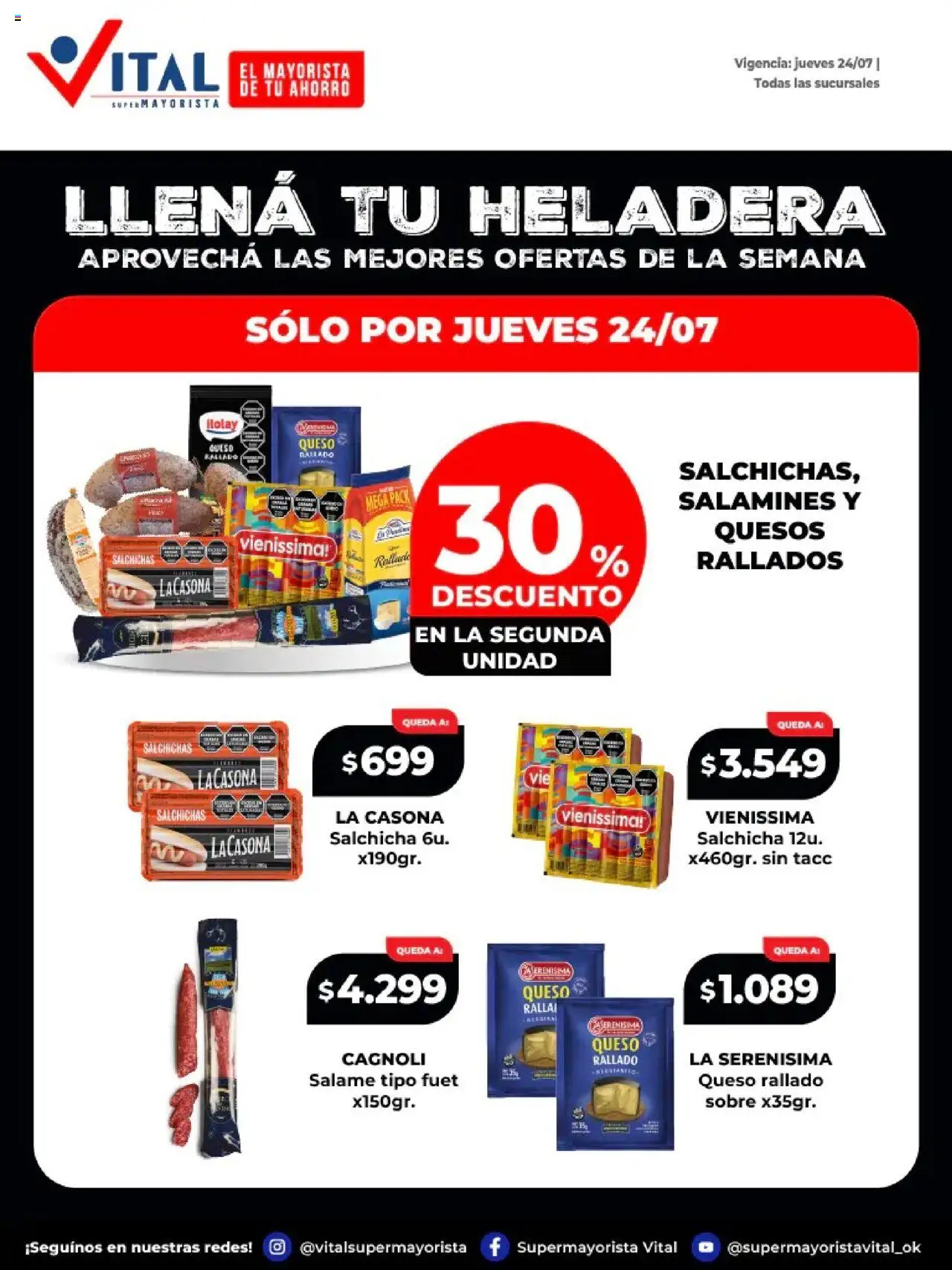 Vital - Llená tu heladera │ válido desde el 24.07.2025 | Página: 1 | Productos: Salchicha, Heladera, Queso, Salame