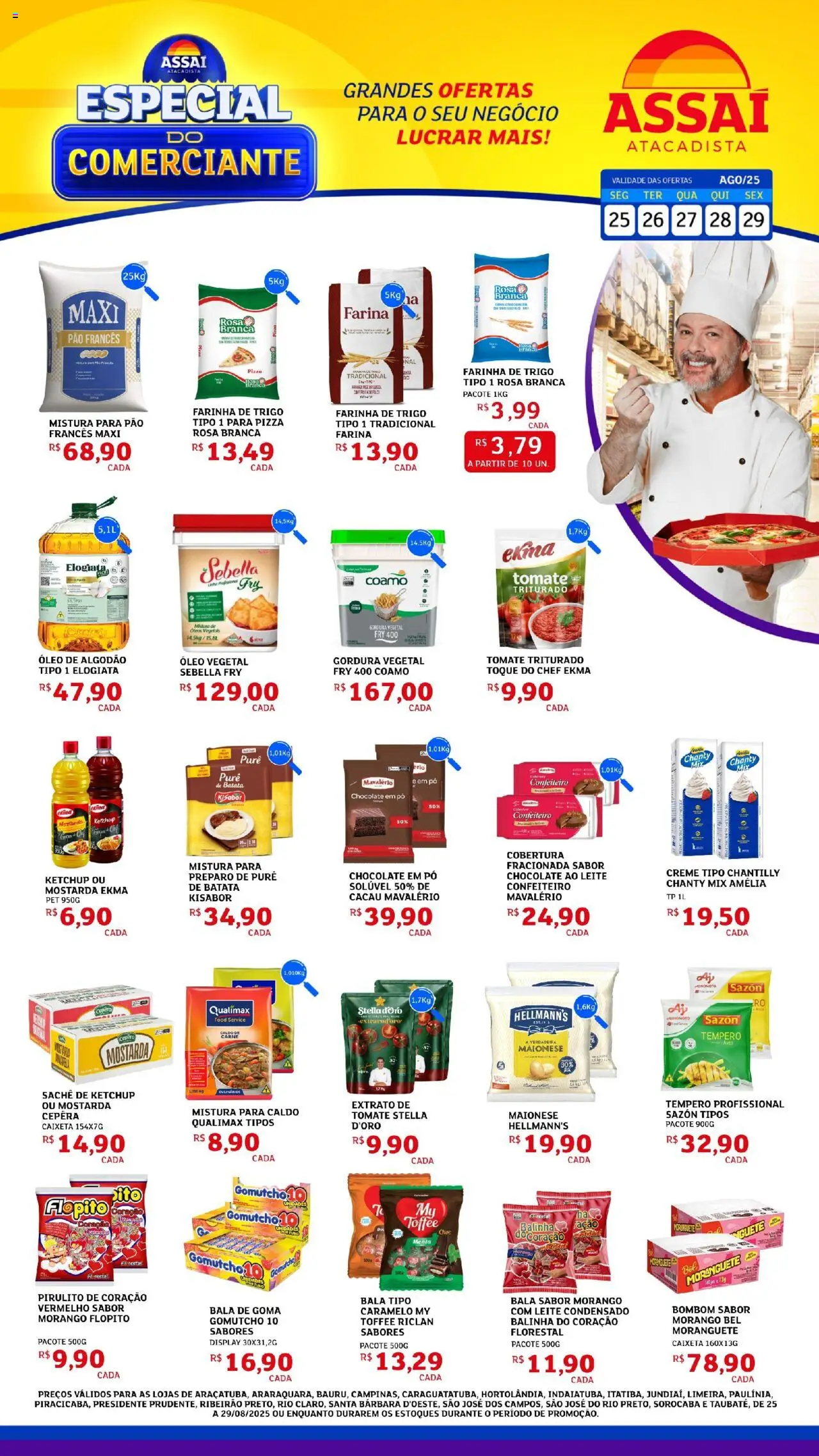 Assaí Atacadista Folheto - válido de 25.08.2025 | Página: 1 | Produtos: Farinha de trigo, Leite, Creme, Bombom