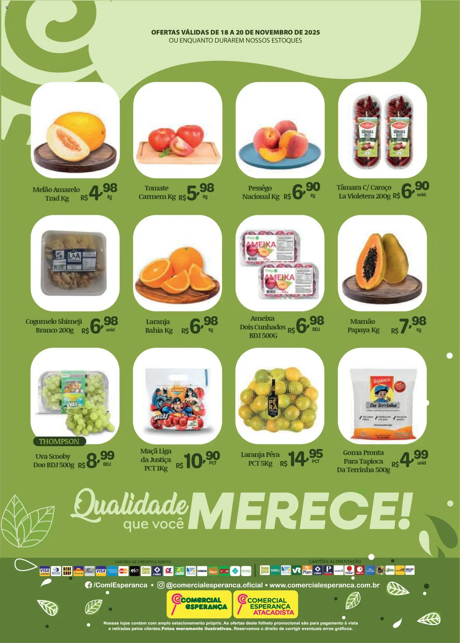 Comercial Esperança Folheto - válido de 18.11.2025 | Página: 2 | Produtos: Melão, Pera, Cogumelo, Mamão