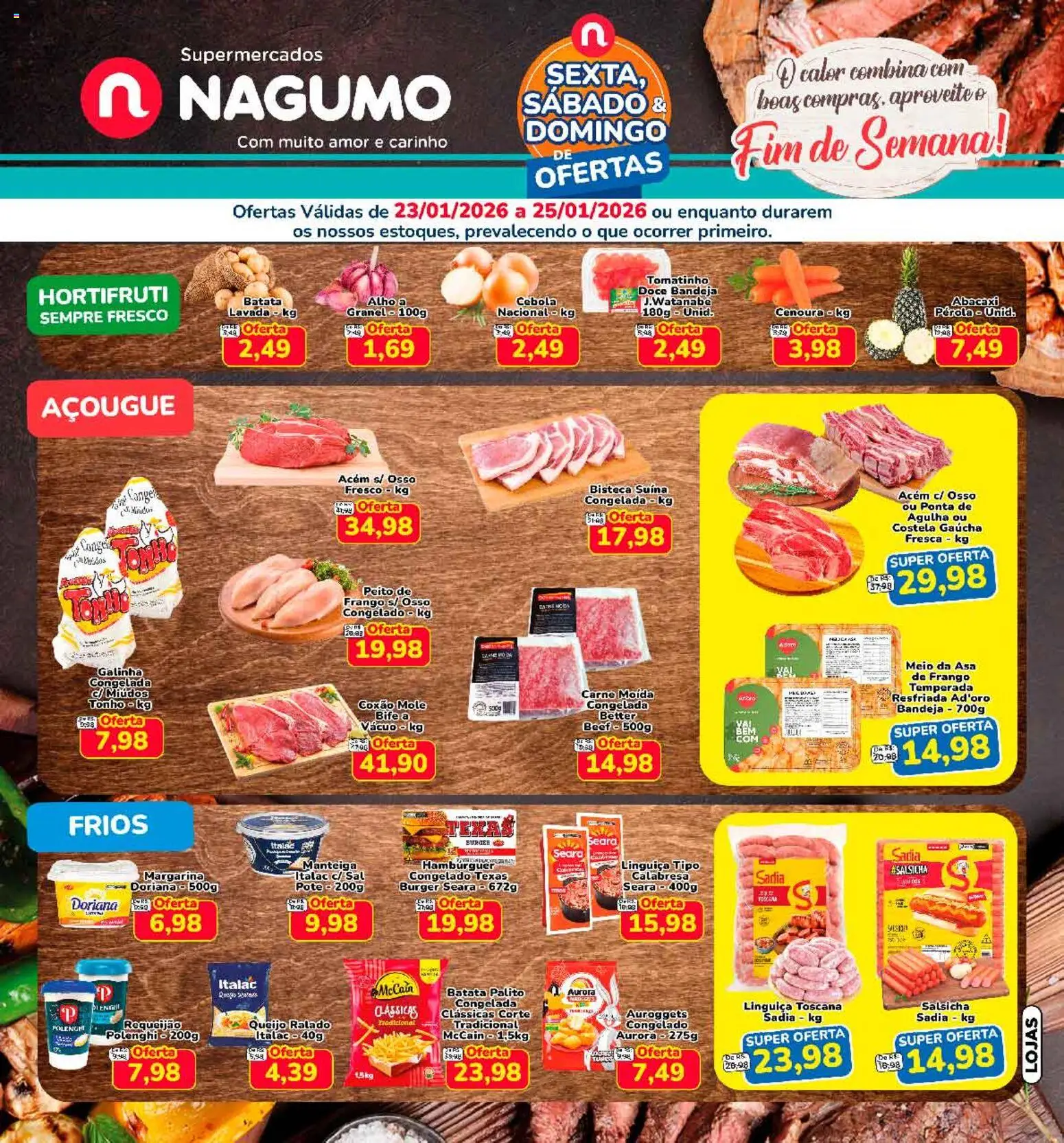 Nagumo Folheto - válido de 23.01.2026 | Página: 1 | Produtos: Salsicha, Linguiça, Carne, Cenoura