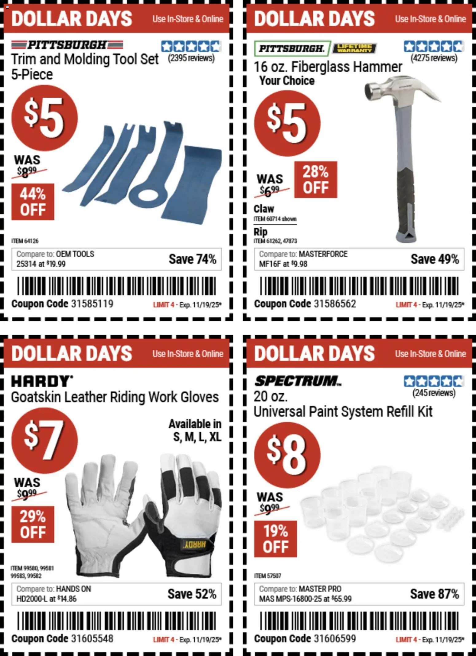 Harbor Freight Dollar Days - valid from 06.11.2025 | Page: 5 | Products: Trim, Hammer, Gloves
