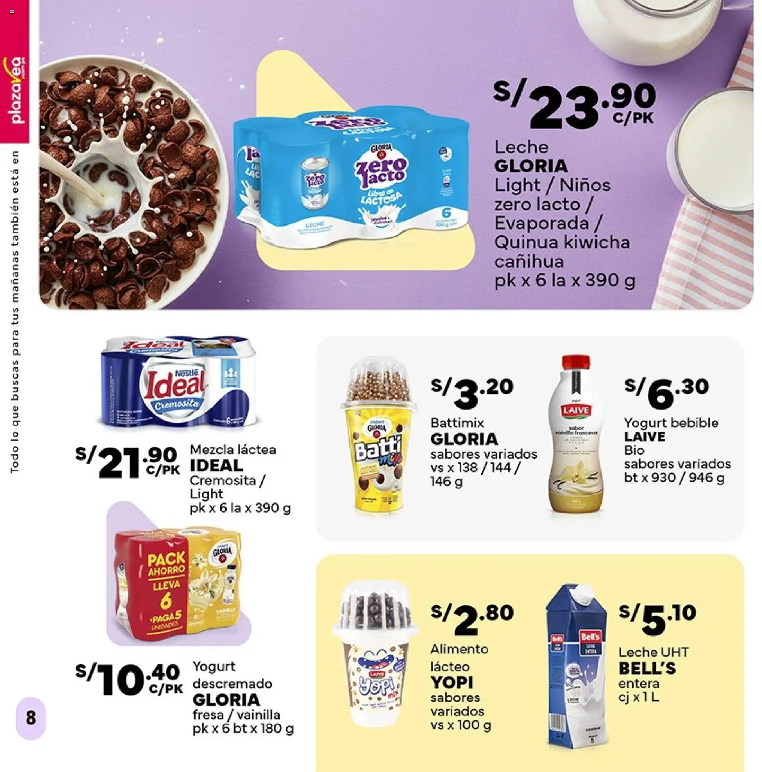 Catálogo Plaza Vea válido desde 27.02.2026 | Página: 8 | Productos: Leche, Yogurt