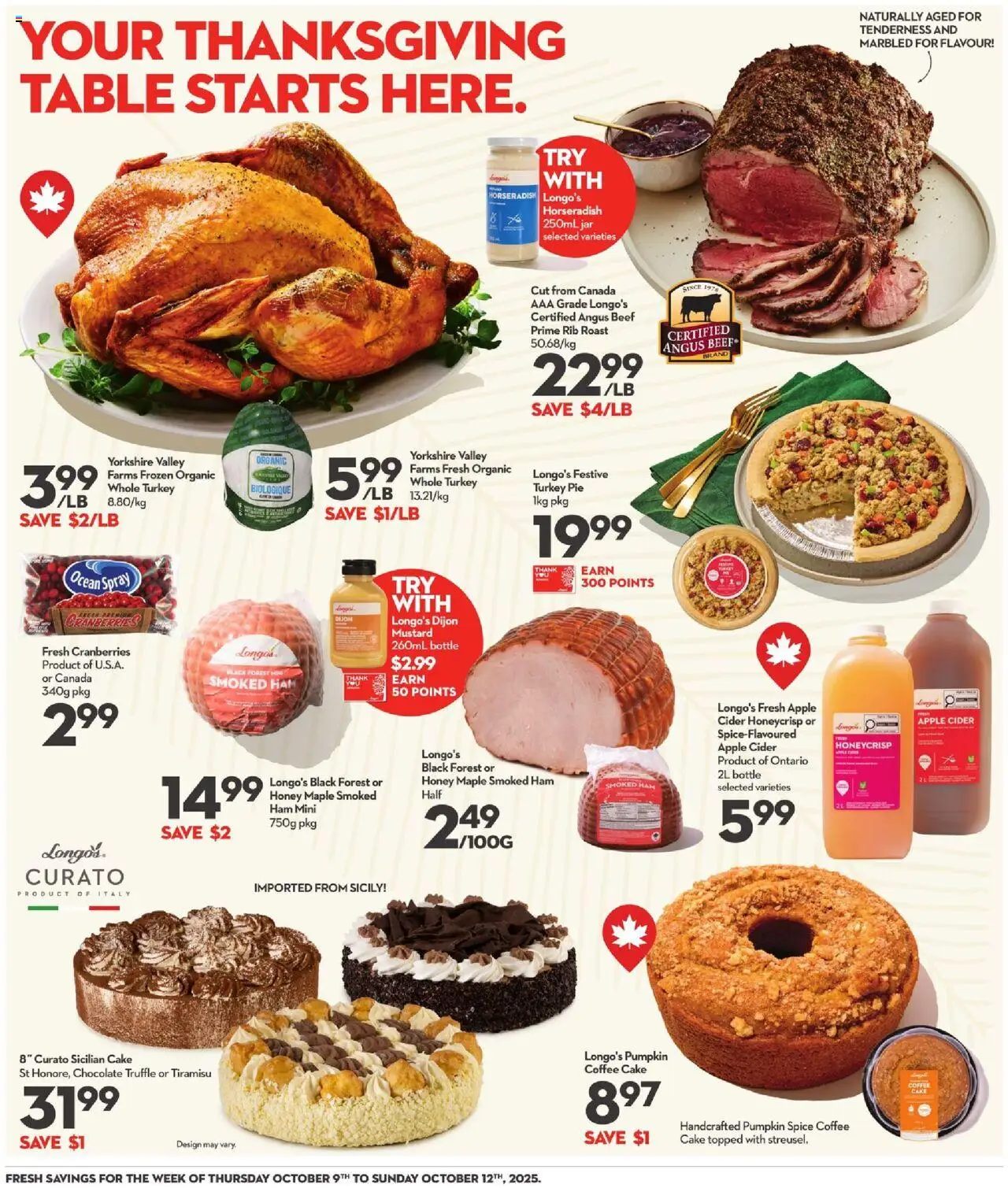 Longo's flyer valid from 09.10.2025 | Page: 3 | Products: Beef, Turkey, Chocolate, Ham