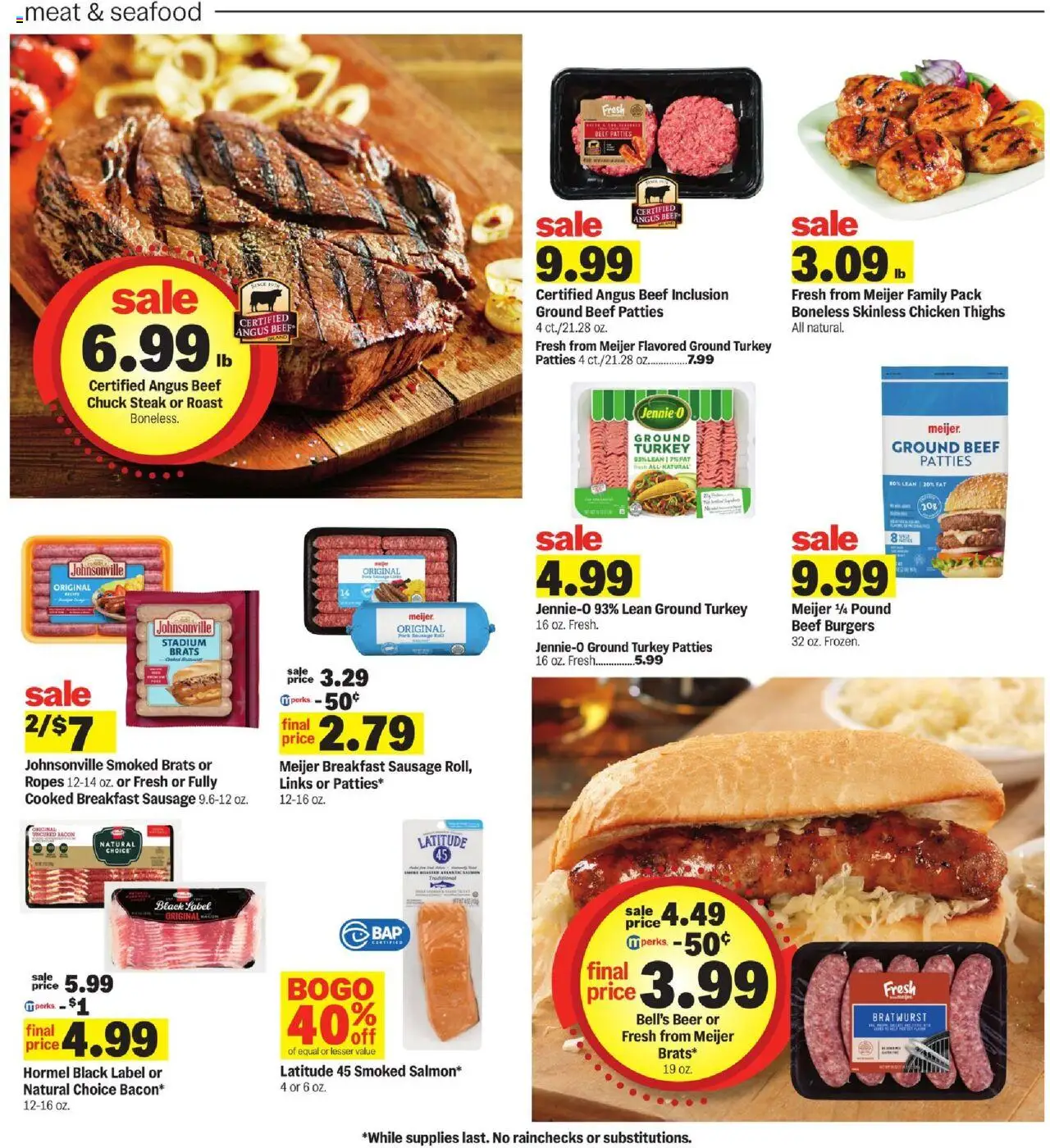 Meijer Weekly Ad - valid from 03.08.2025 | Page: 5 | Products: Beer, Beef, Seafood, Sausage